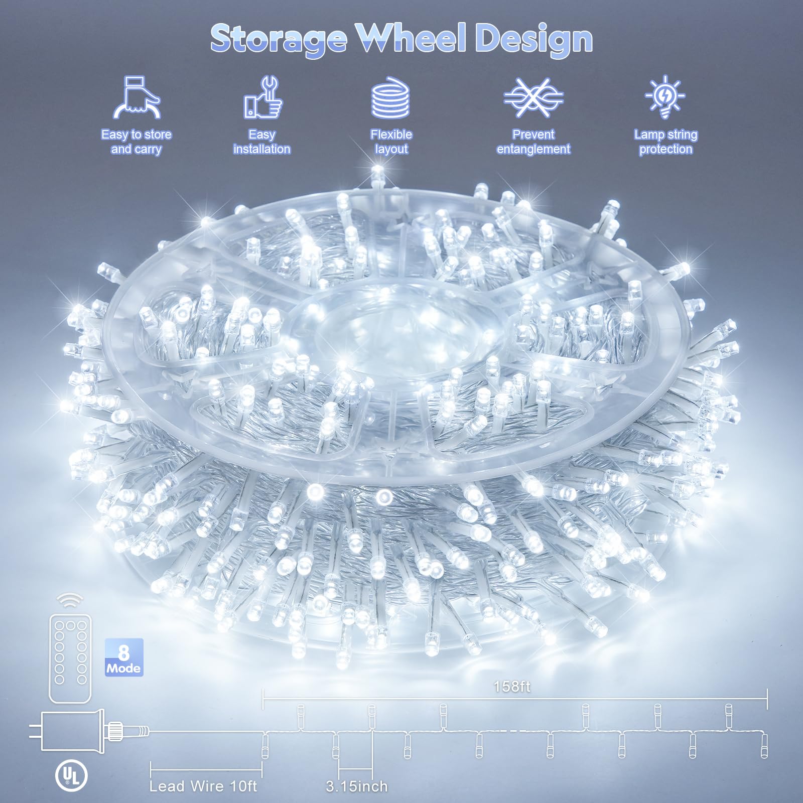 Potive 168Ft Cool White Led Christmas Lights With Remote, Waterproof Indoor/Outdoor Decor