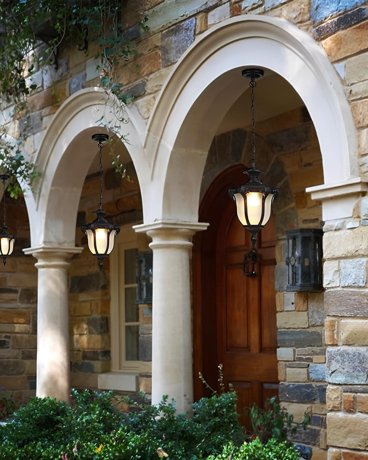 Moddeny Rustic Victorian E26 Exterior Ceiling Pendant Light American Outdoor Waterproof Chandelier Garden Corridor Grape Frame P