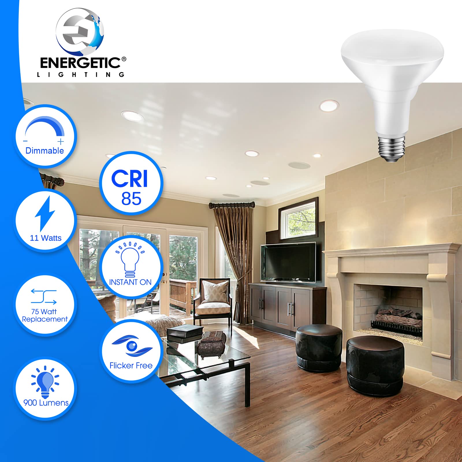 Energetic Br30 Led Recessed Light Bulb, 11W=75W, Dimmable, 2700K Soft White, 900Lm, 6-Pack, Ul Listed