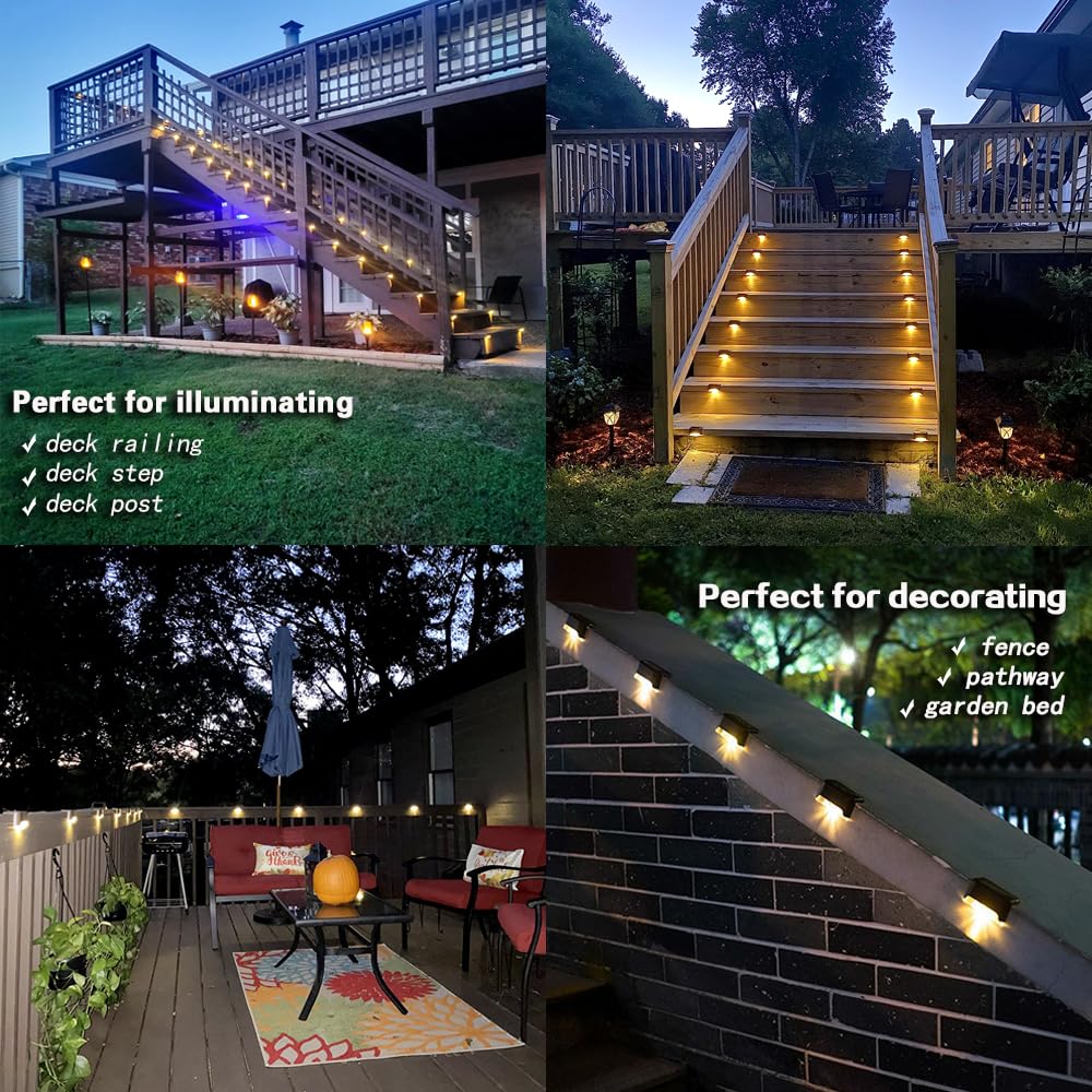 Maixi Solar Deck Lights Outdoor, 16 Pcs Led Fence Lights Waterproof, Garden Decorative Step Lights For Patio Porch Stairs Yard D