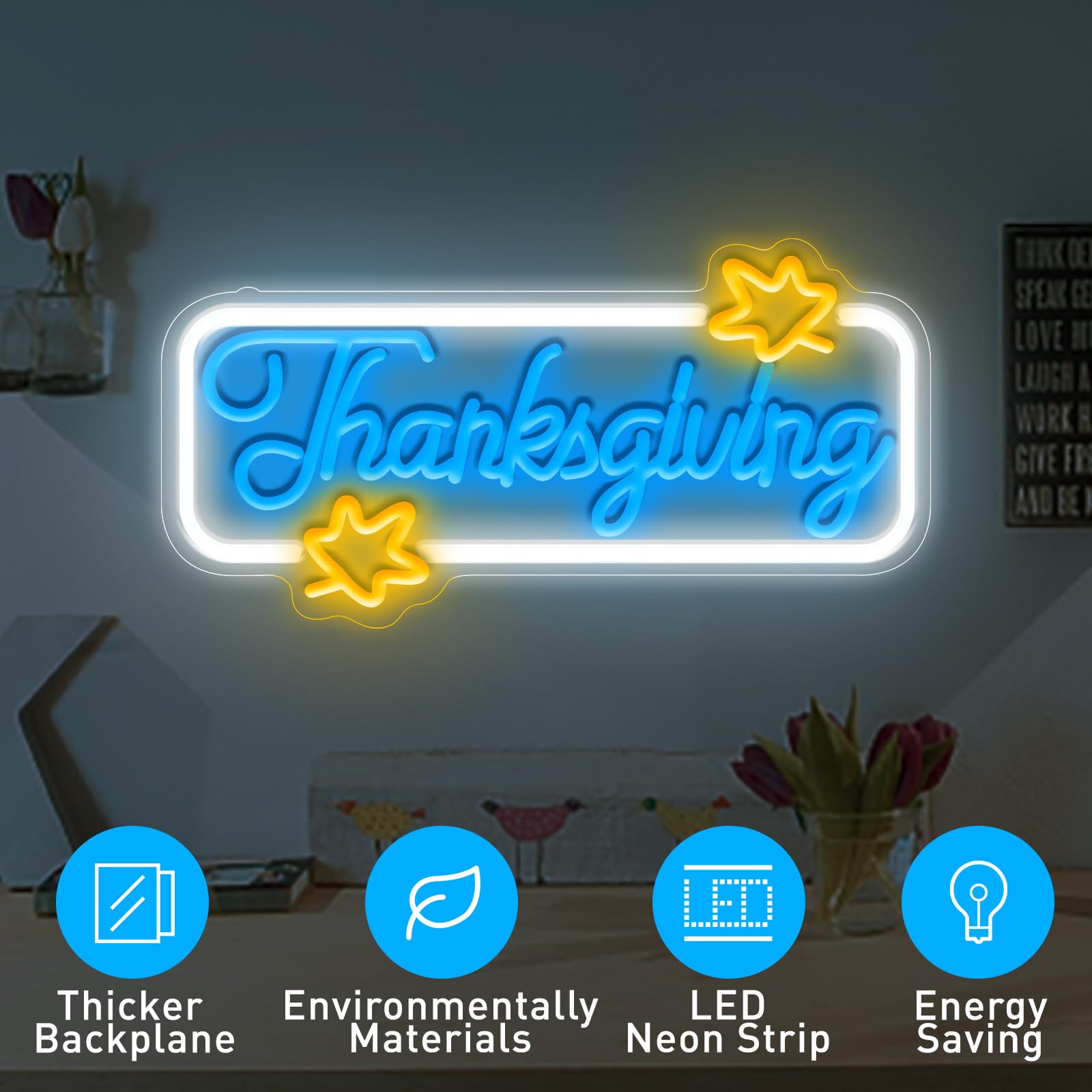 Thanksgiving Neon Sign  Thanksgiving Happy Wall Window Art Decoration Festival Celebration  Dimmable Usb Powerd Thanksgiving Neon Led Sign Autumn Thanksgiving Party Harvest Blessd 15.7?7.9 Inch