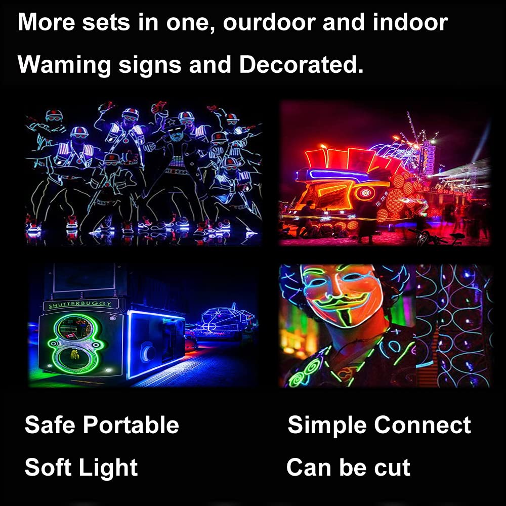 Maxlax El Wire White 10-Pack  16.4Ft/5M Neon Light Wire With Noise Reduction And Battery Pack