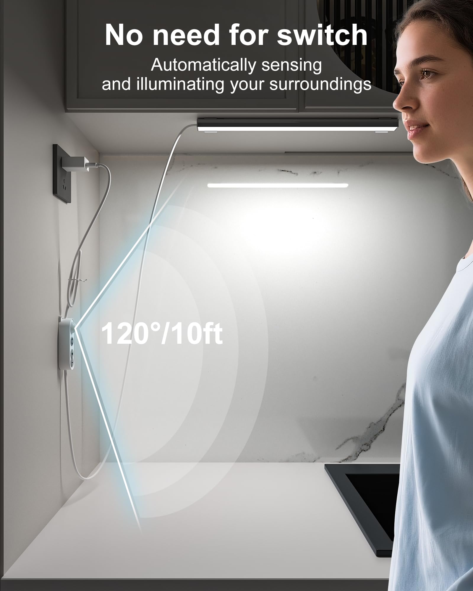 ASOKO Motion Sensor LED Under Cabinet Light Bar, 12 Inch, Cool White 6000K, Plastic, Model UNO-UT