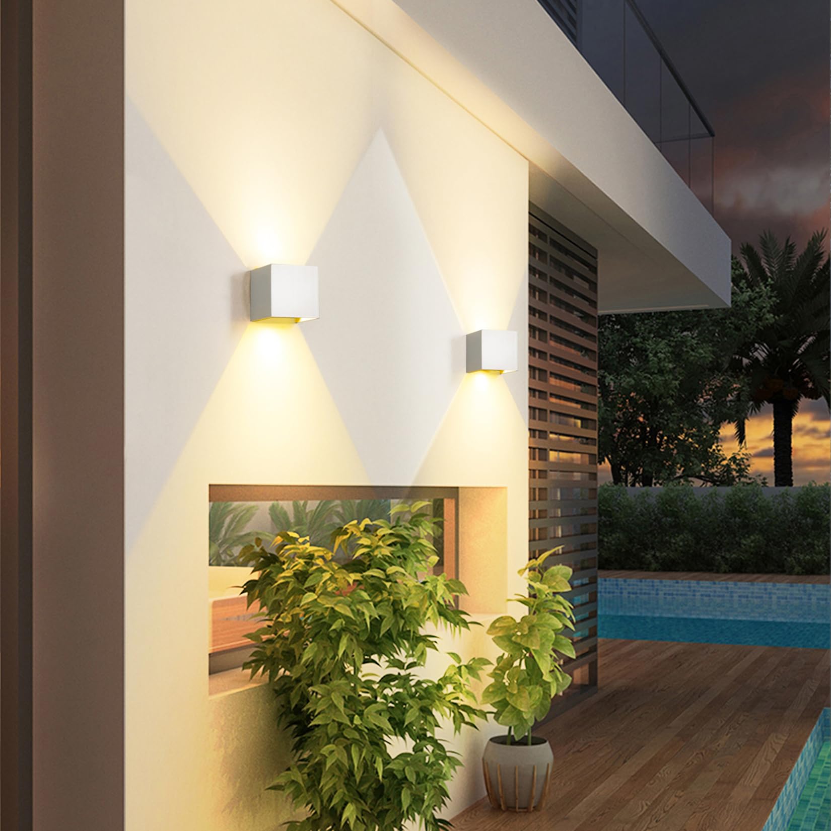 4 Pcs Led 12W Outdoor Wall Lights Sconces Exterior/Interior Up And Down Lights Ip65 Waterproof Modern Outdoor Lighting Fixtures Square Aluminum Exterior Wall Mount Light White 3000K Warm Lights