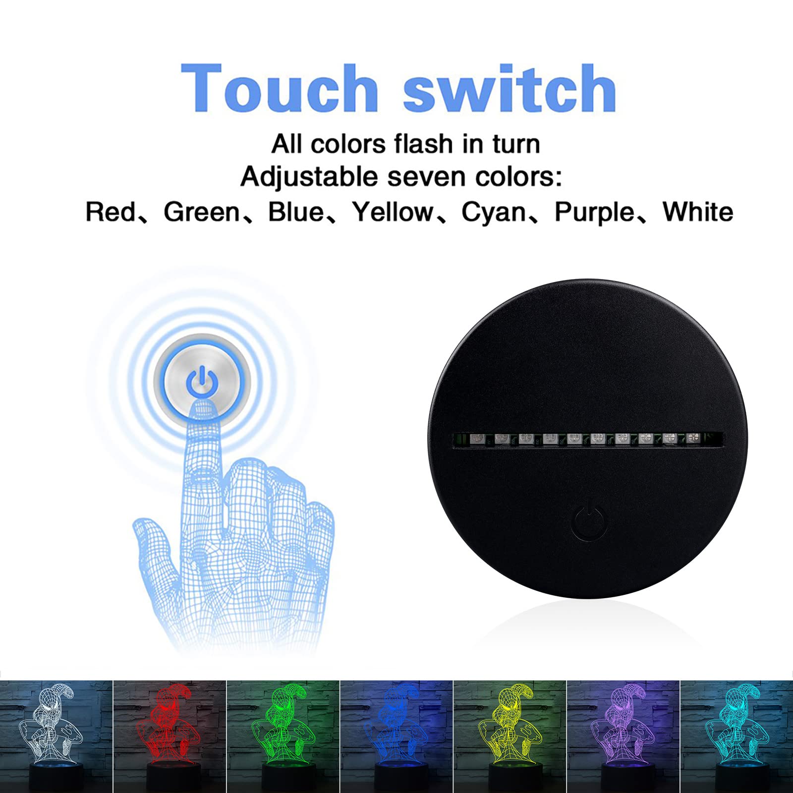 Wandaiyong 3D Illusion Led Night Light,Visual Creative 7 Colors Gradual Changing Touch Switch Usb Table Lamp For Holiday Gifts Or Home Decorations