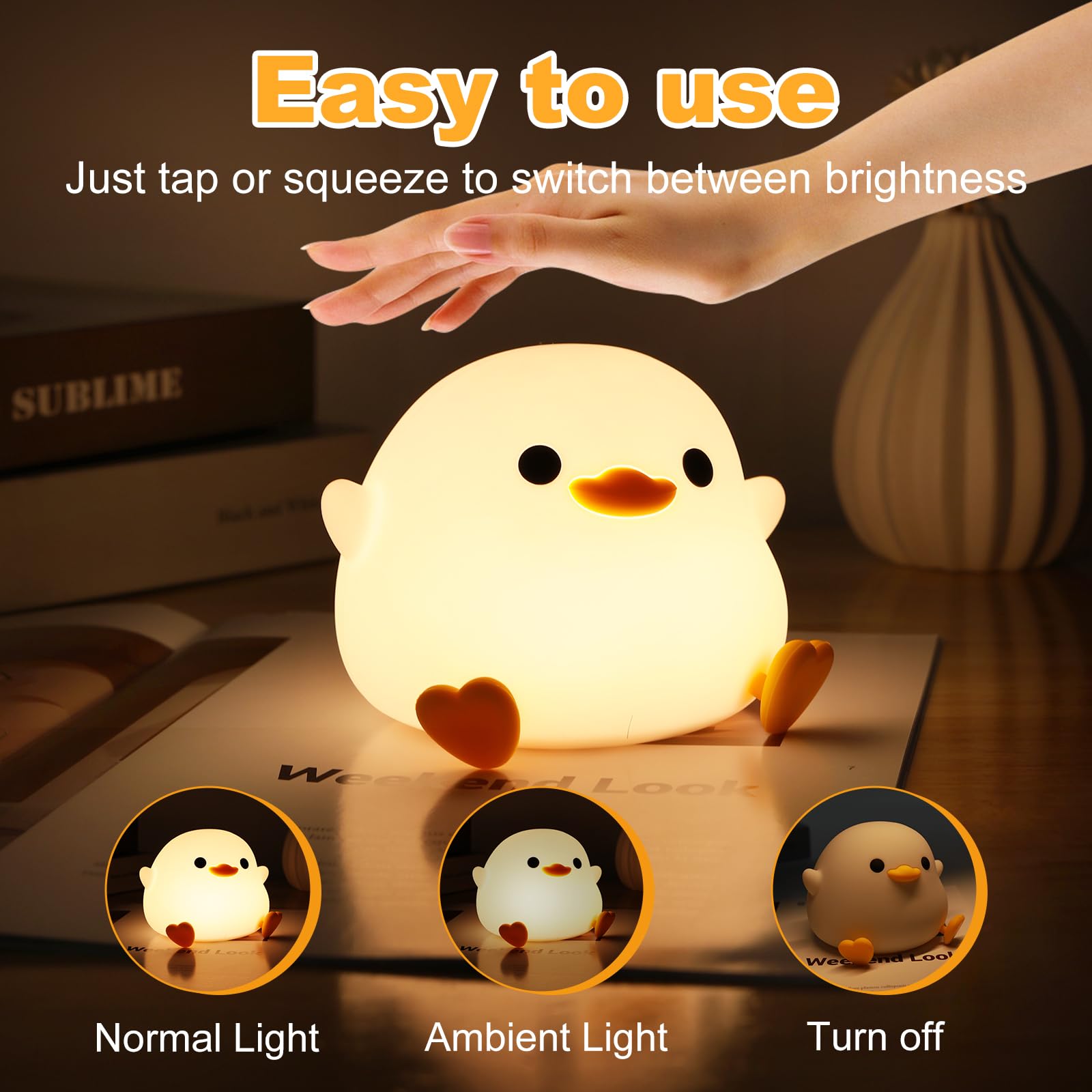 Daixinde Dodo Duck Night Light, Cute Duck Lamp, Rechargeable Dimmable Nightlight, Silicone Led Bedside Lamp Nursery Nightlight With 20 Minutes Timer And Touch-Sensitive For Bedrooms, Living Room