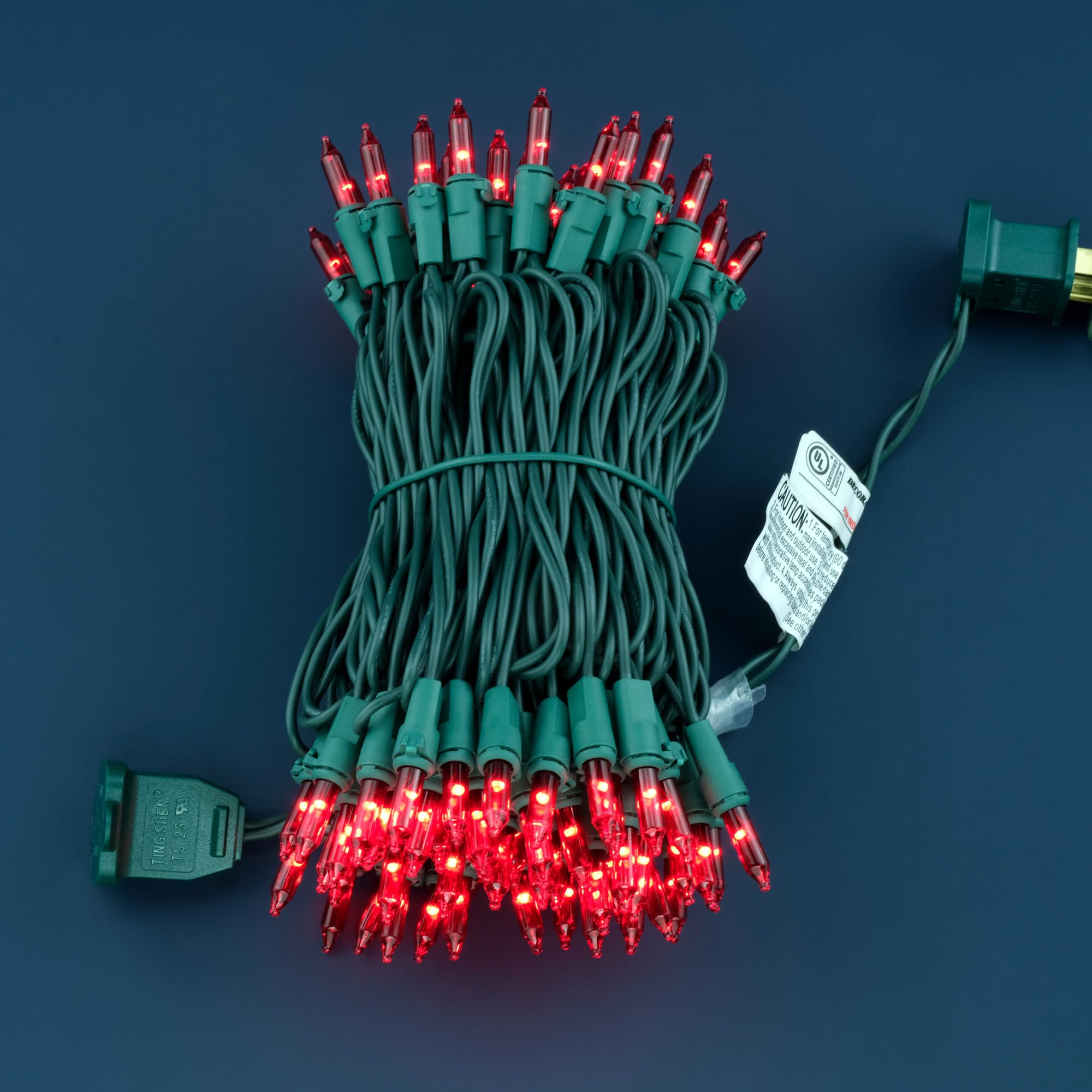 YULETIME Red Christmas Lights, 66ft 200 Count, UL Certified, Incandescent Mini Light Set, Brown Wire, Model DDS-L-100E/2F(0.34)