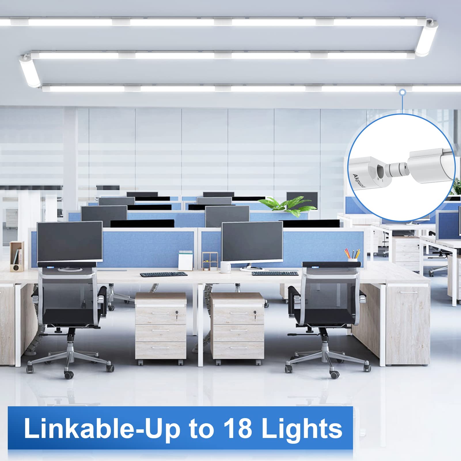 Akpuzd 2Pack Plug In Ceiling Lights, 2Ft Plug In Light, Ip66 Waterproof 18W Led Tube Light With No/Off Switch, 2000Lm Led Closet Light, 5000K Led Lights For Kitchen, Bathroom, Garage, Vanity...