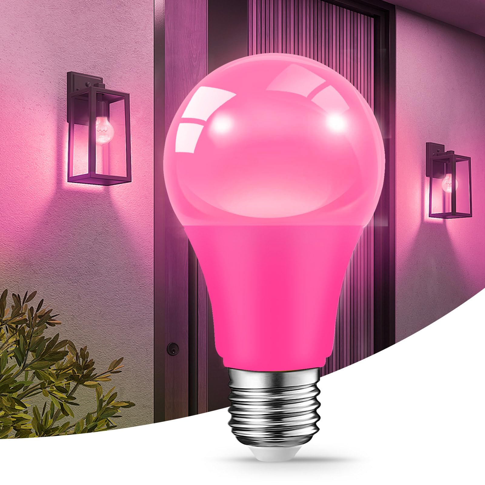 Jaheks Led Pink Light Bulbs For Outdoor Indoor, 9W(60W Equivalent) E26 Base Pink Bulb For Christmas, Halloween,Wedding,Party,Bar,Porch,Holiday Lighting,Home Decor, 2-Pack