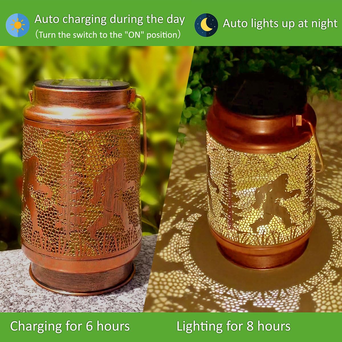 Doesen Bigfoot Solar Lantern - Waterproof Metal LED Decorative Lights, Bronze, Model SL-BF01 for Yard, Patio, Garden Decor