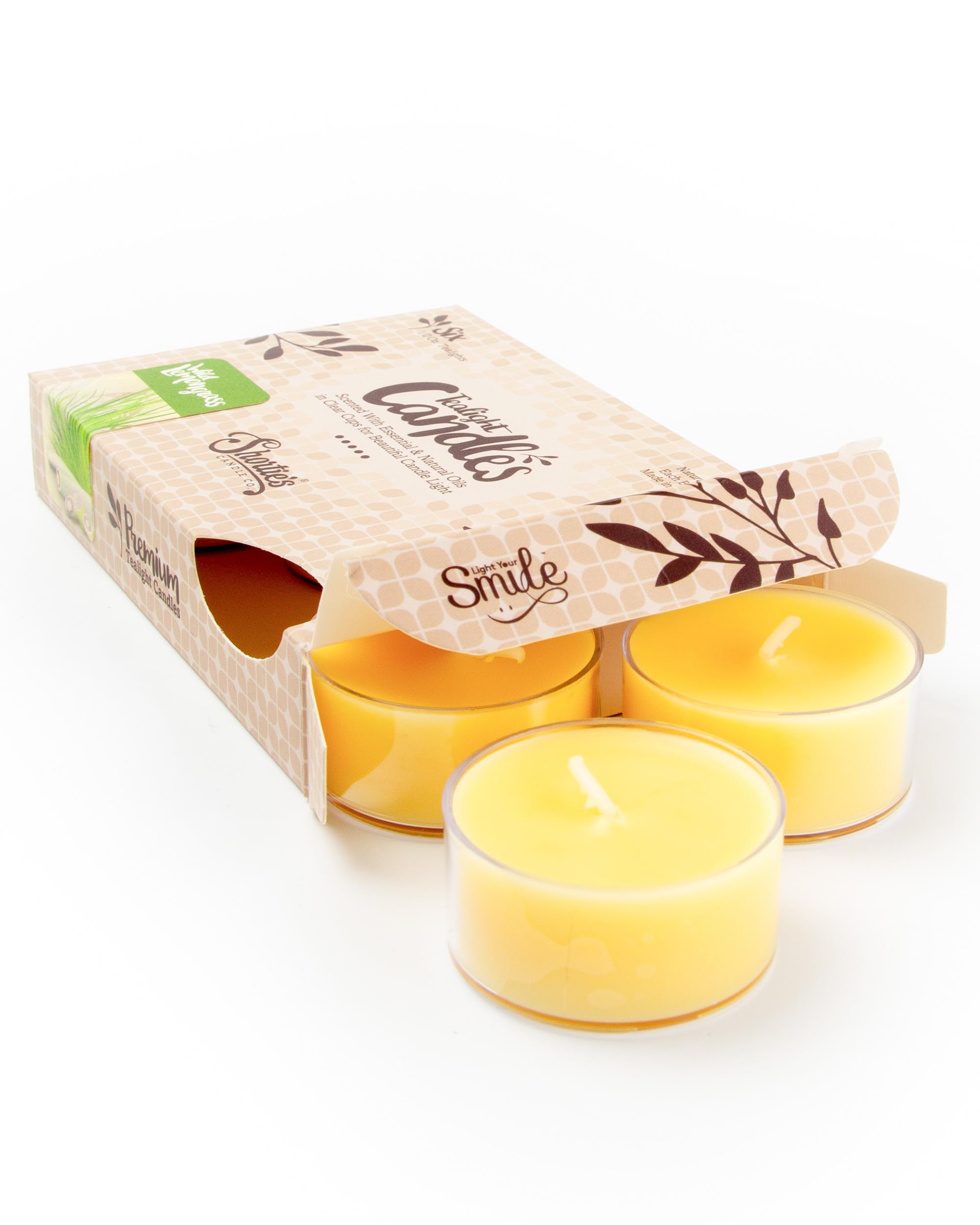 Shorties Candle Company Wild Lemongrass Enhanced Tealight Candles - 6 Yellow Highly Scented Tea Lights - Beautiful Candlelight - Made in the USA - Fresh & Clean Collection
