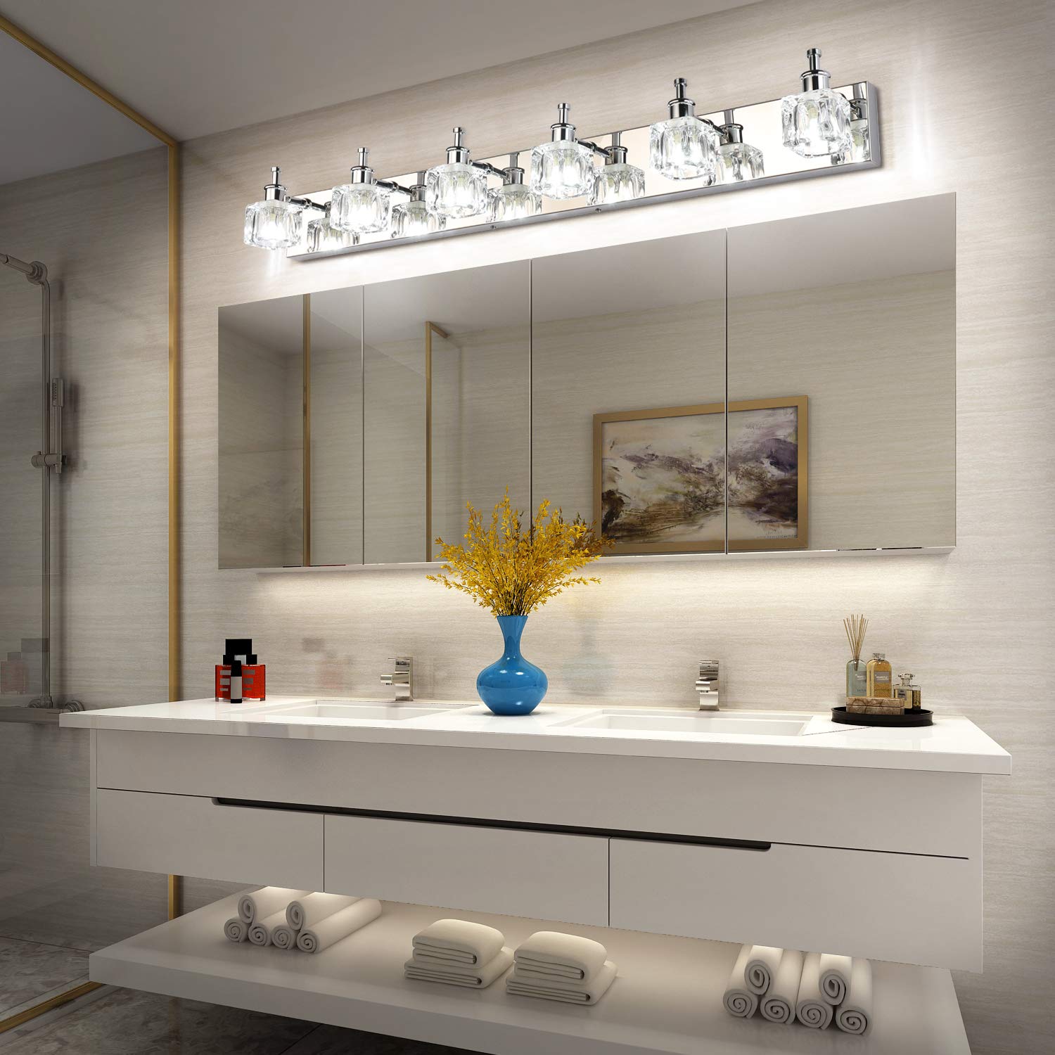Presde Modern 6-Lights Led Vanity Light For Bathroom, Chrome Finish, Model Hu-Xi-201, Excludes Bulb