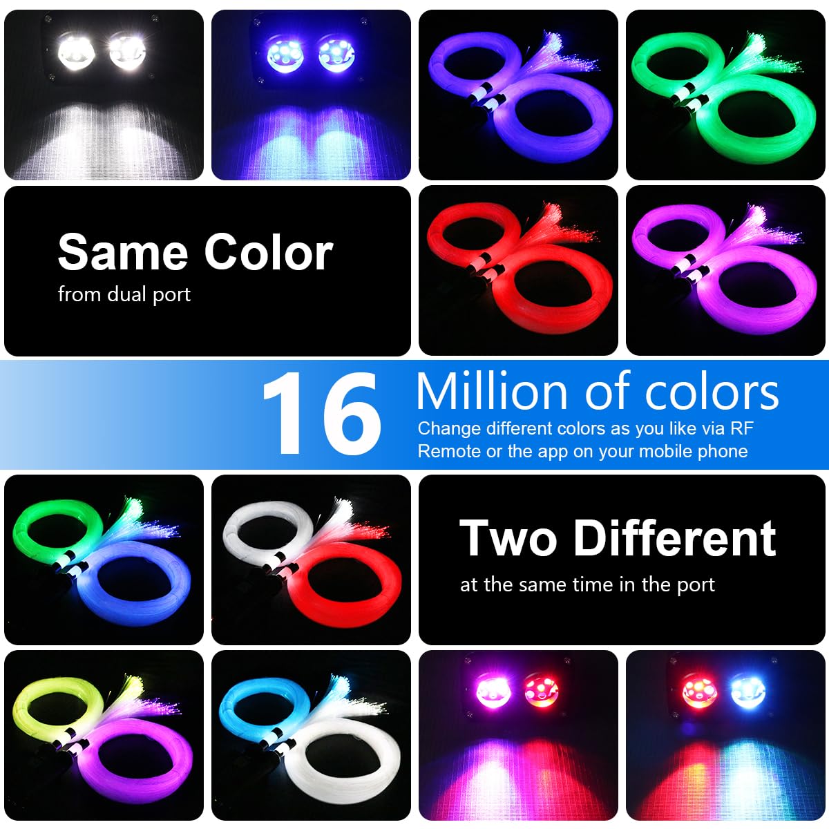 AZIMOM Dual Color Twinkle Fiber Optic Starlight Headliner Kit, 1200pcs 0.03in 13.1ft, RGB, Sound Activated, Model DUALCOLOR