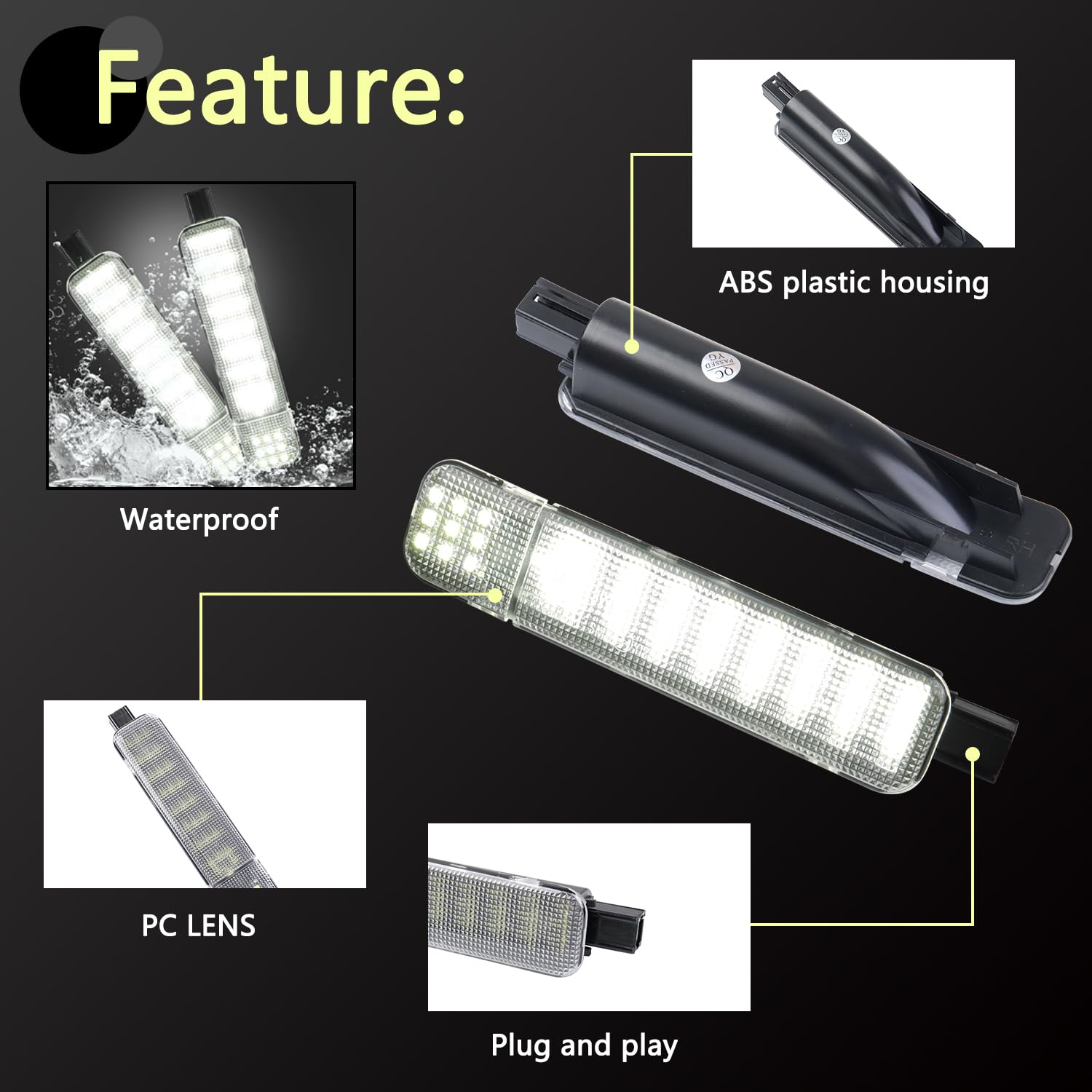 Gzztores Led Interior Door Panel Lights, 33 Smd Led Chips, Waterproof, Durable, High-Shock Resistant, White, 2 Pcs
