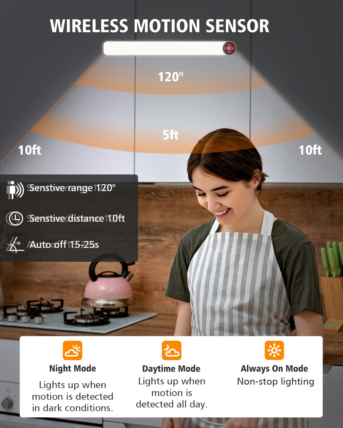 Colijoy Motion Sensor Under Cabinet Lights, 3-Color Dimmable, 84 Led 15Inch Wireless Closet Lighting, Rechargeable 3200Mah Batte