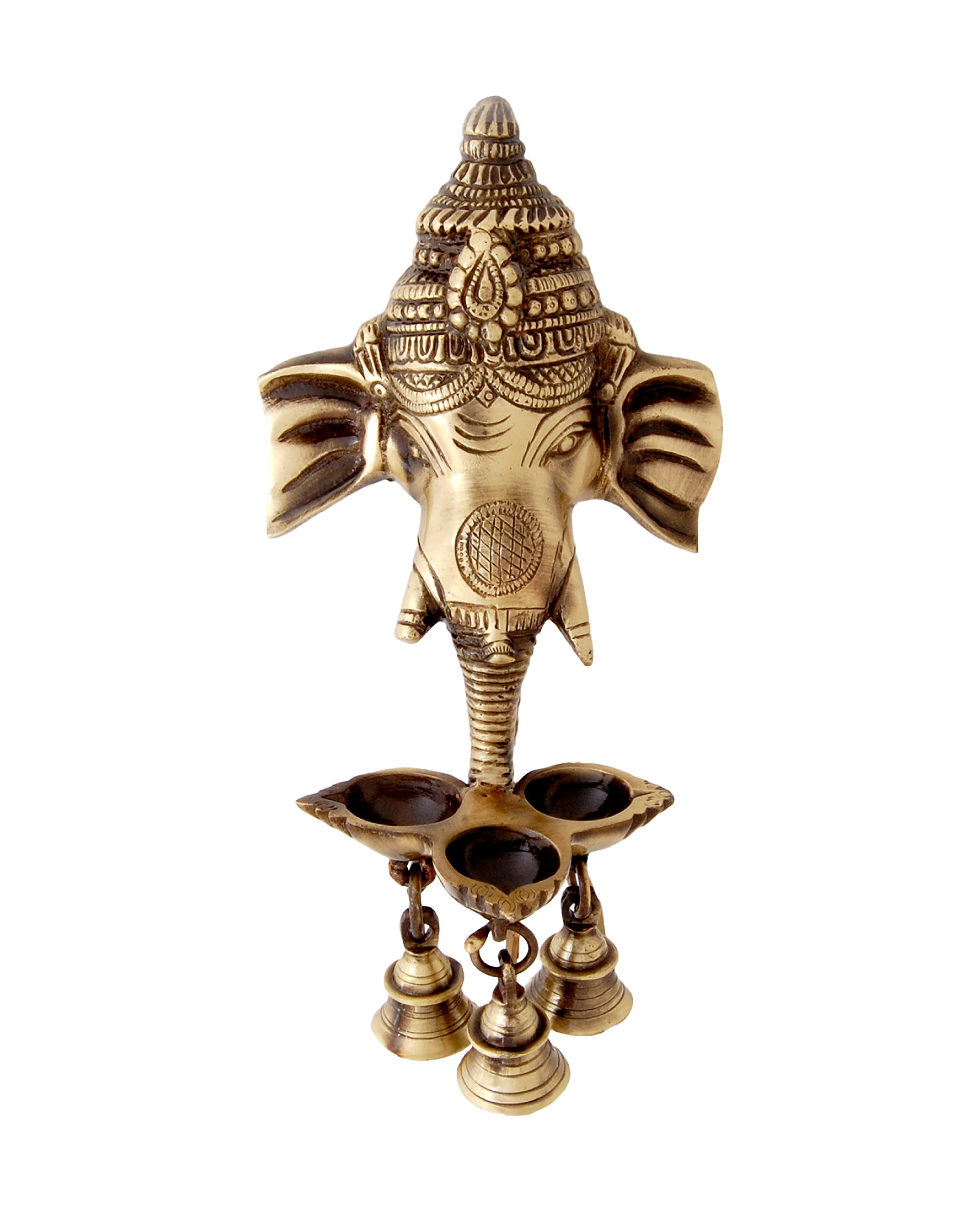 Two Moustaches Brass Ganesha Wall Hanging Diya with Bells for Home Decor, Brass Hanging Diyas Oil Lamp, Diwali Gifts, Diyas for