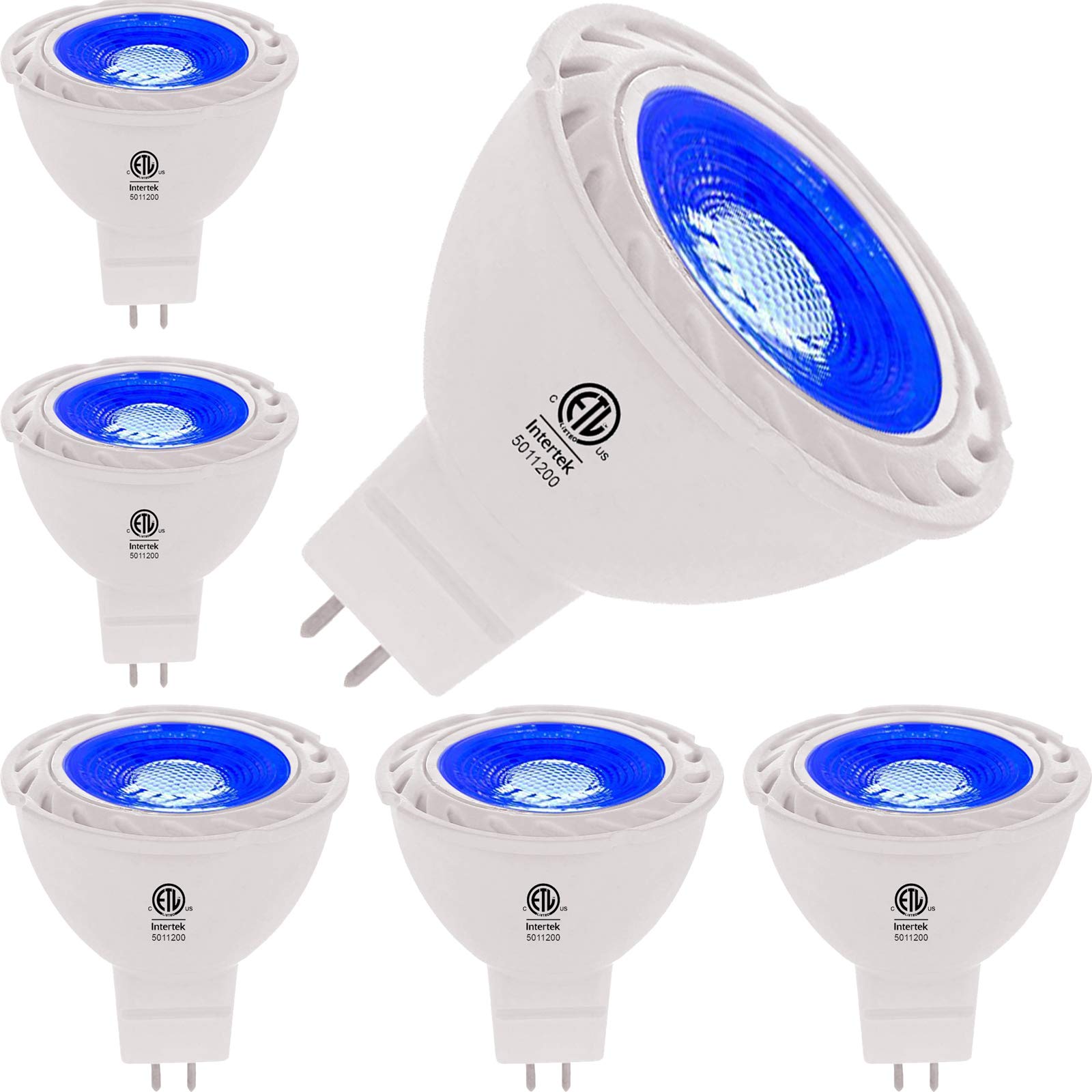 Blue Mr16 Led Light Bulbs 50W Equivalent Halogen Replacement 6W 12V Bi-Pin Gu5.3 Outdoor Landscape Yard Lighting- Pack Of 6