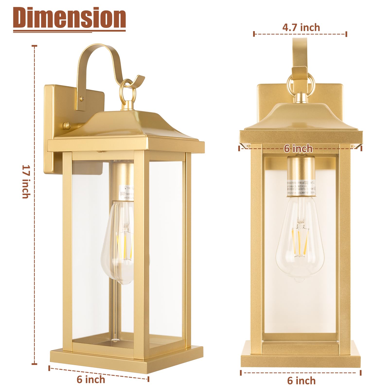 Roravilila 17 Inch Large Gold Outdoor Sconces Wall Lighting 2-Pack, Exterior Light Fixtures Ip65 Waterproof Anti-Rust, Brass Por