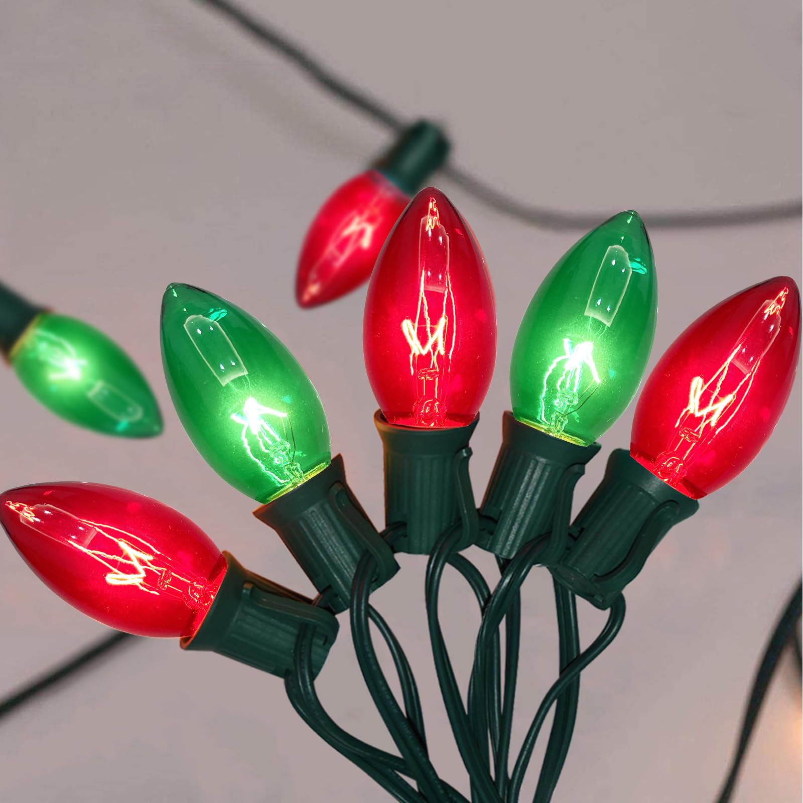 GOOTHY C9 Vintage Christmas String Lights, 25Ft, Clear Red/Green Bulbs, 27 Bulbs (2 Spare), Hanging Outdoor Lights for Decor