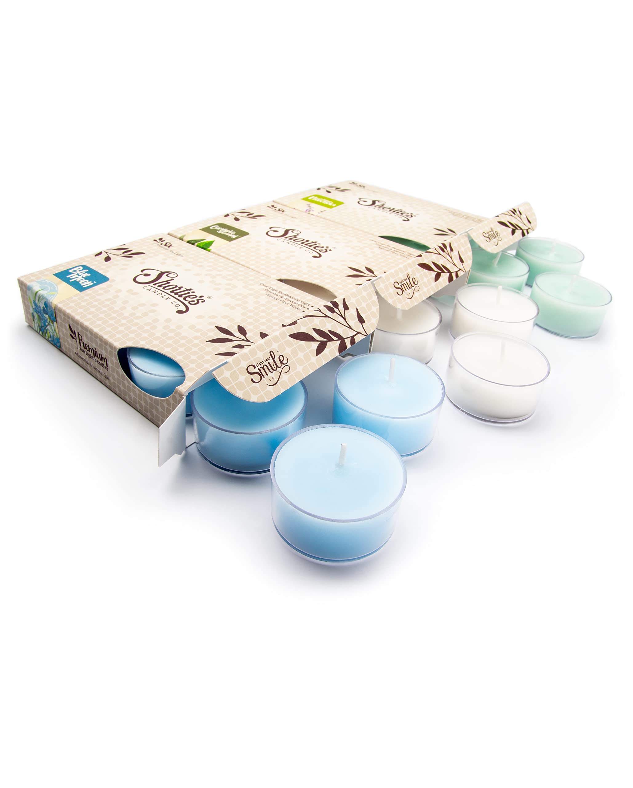 ShortieS Candle Company enhanced Tealight Candles 3 Pack - Natural Fragrance Oils, Blue Moon, Iced Mint Lavender, Eucalyptus Spearmint