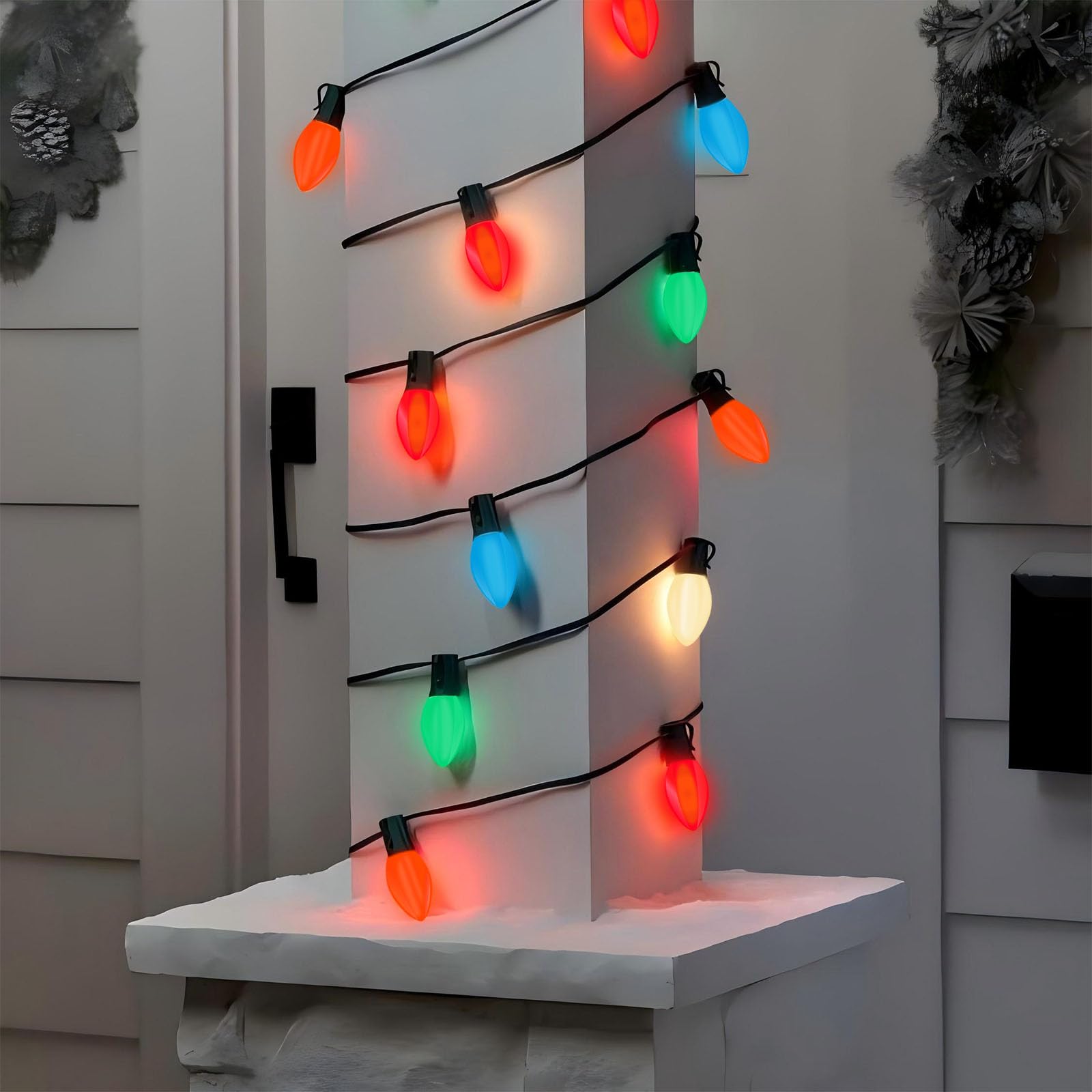 Lnguistic C7 LED Multicolor Christmas String Lights, 25Ft with 27 Bulbs, Vintage Outdoor Patio Decor