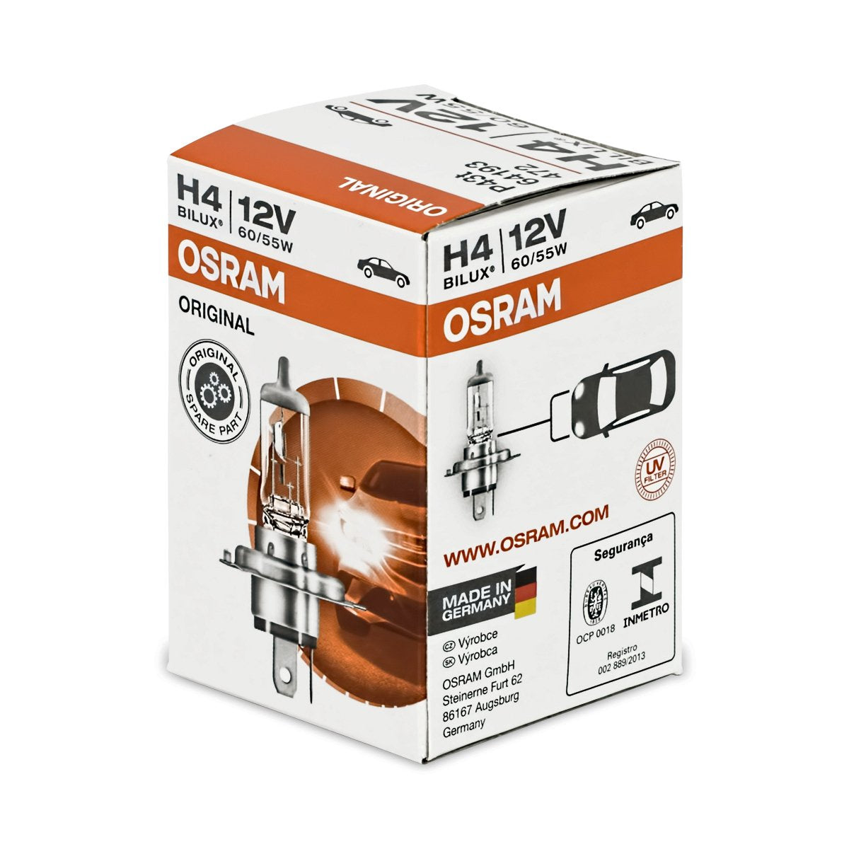 OSRAM H4 Halogen Bulbs, Pack of 2, Model 64193, Silver Color, Car Headlamp Light