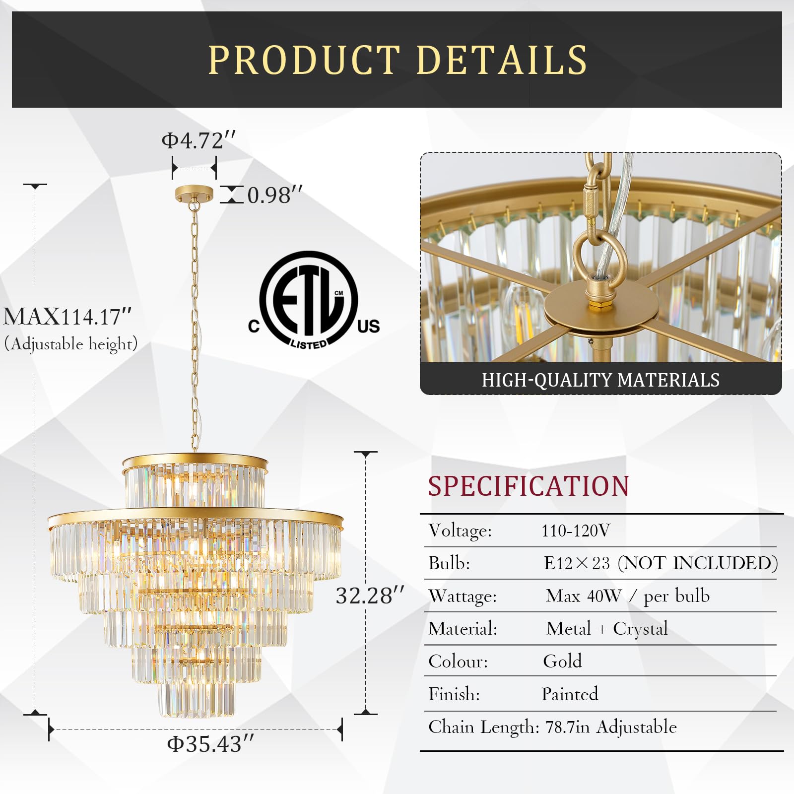 Large 36 Gold Crystal Chandeliers 23 Lights Modern stylish Chandelier For Foyer Staircase Chandeliers 6 Tiers Round K9 Ceiling Pendant Lighting Fixture For Living Dining Room