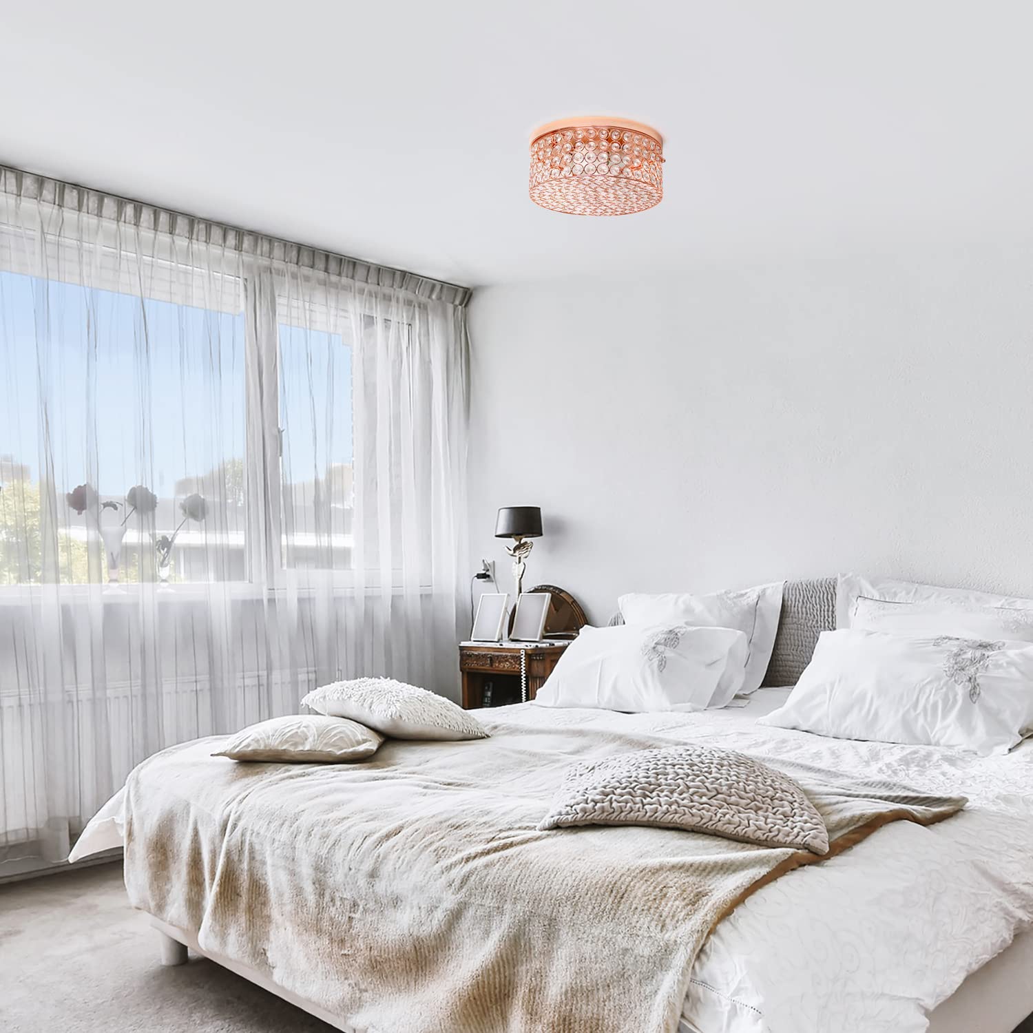 Lalia Home 2 Light Flush Mount Light Fixture, 12 Inch, Metal, Rose Gold, Model LHM-2003-RG