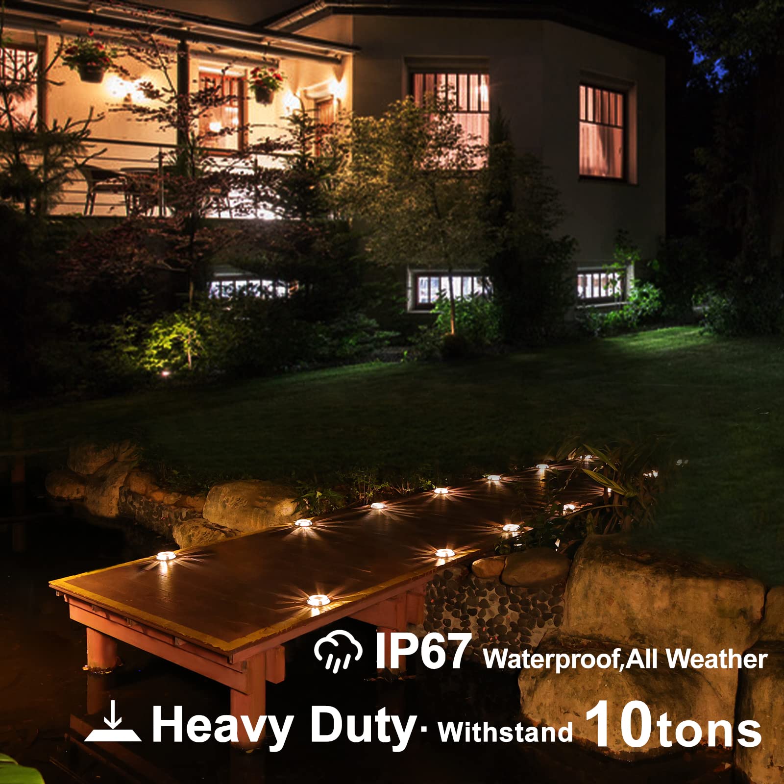 VOLISUN Solar Driveway Lights, 12 Pack LED Waterproof Ground Lights, White/Warm White, Cast Aluminium, Model 21083ZM