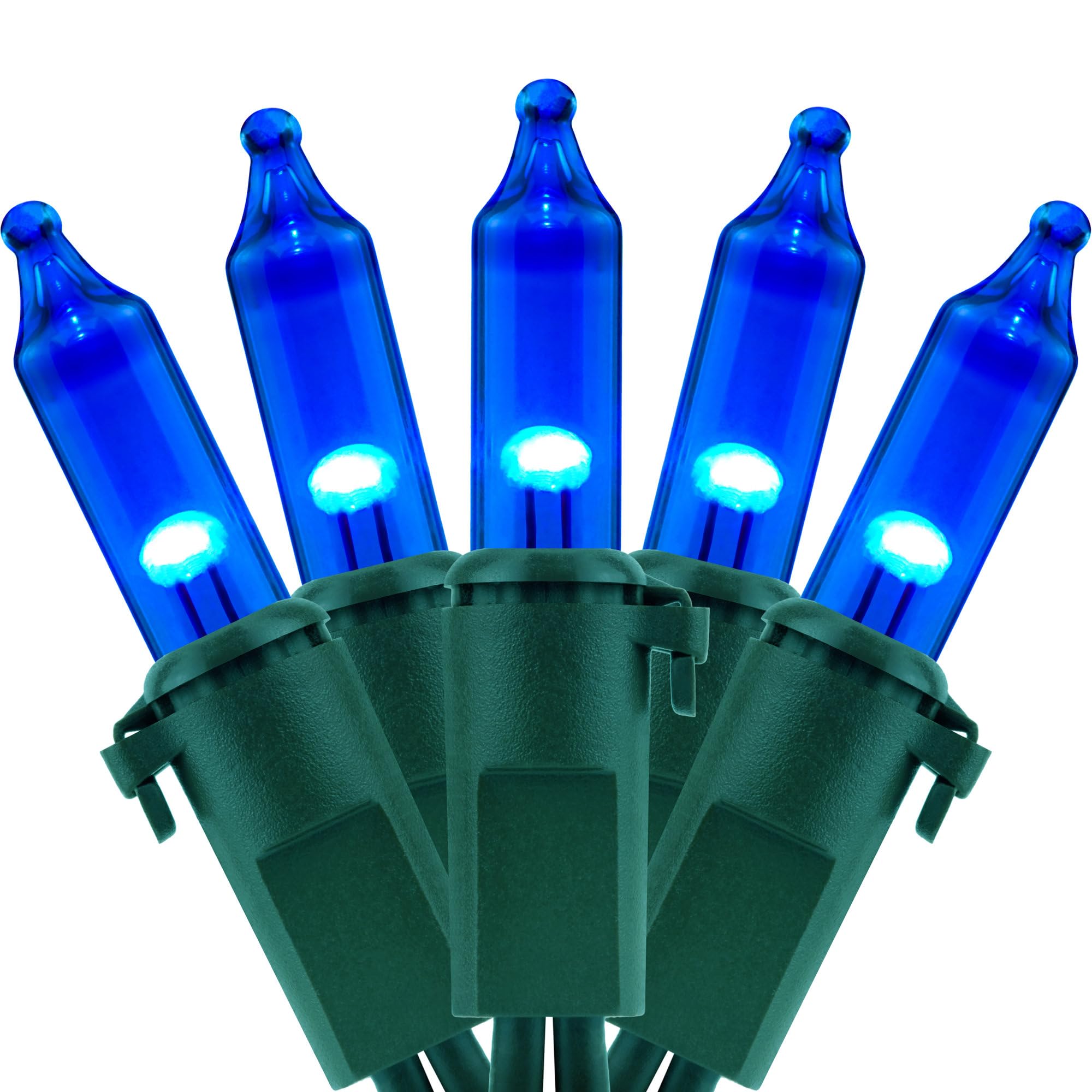 YULETIME 100 Count LED Mini String Lights, 33 Feet, Blue, Green Wire, UL Certified, Model DDS-L-100E/2F(0.34)