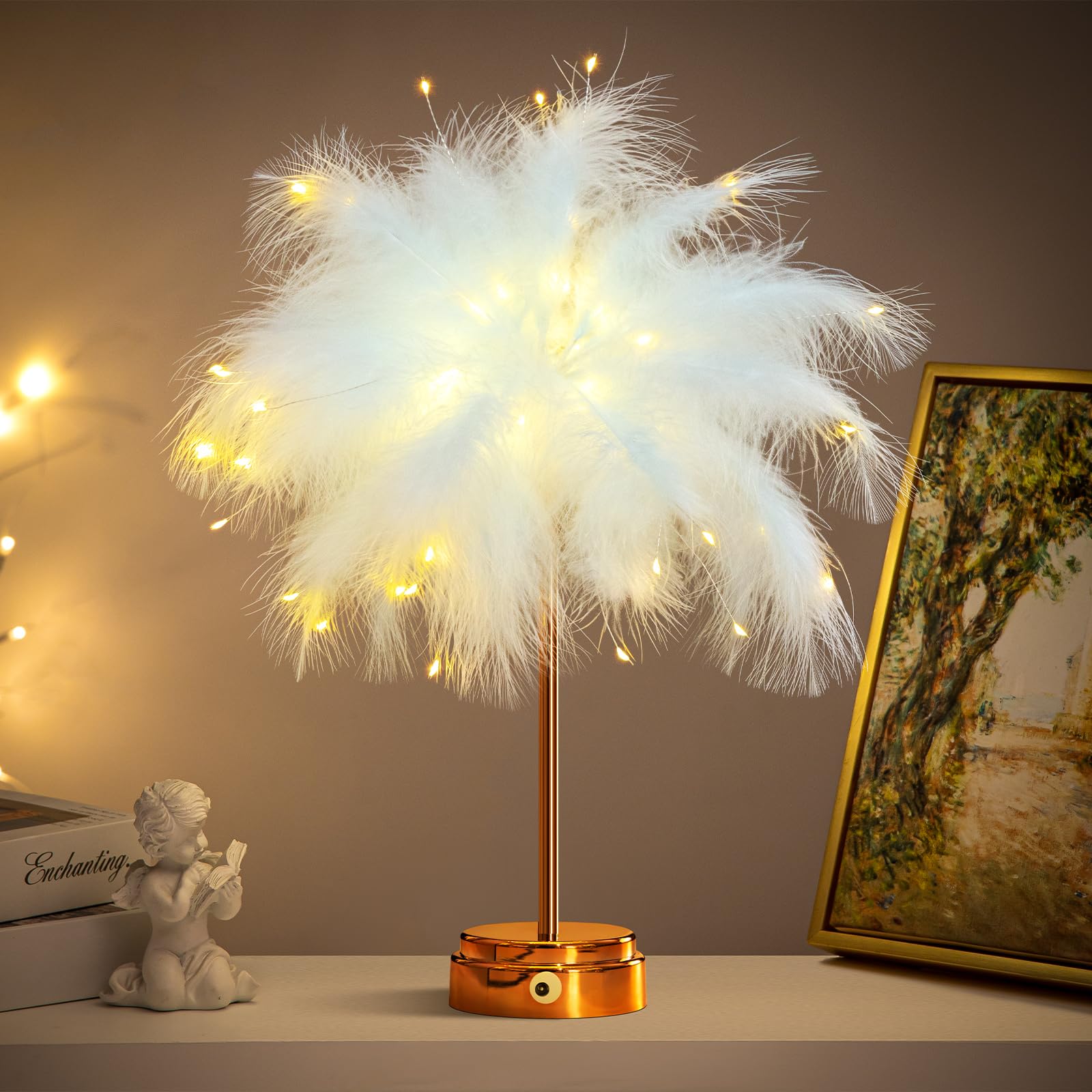Bdusxyz Asterose Blue Feather Lamp - Led Atmosphere Feather Night Lights Bedside Lamps For Mother, Girlfriend Home Girl Room Wed