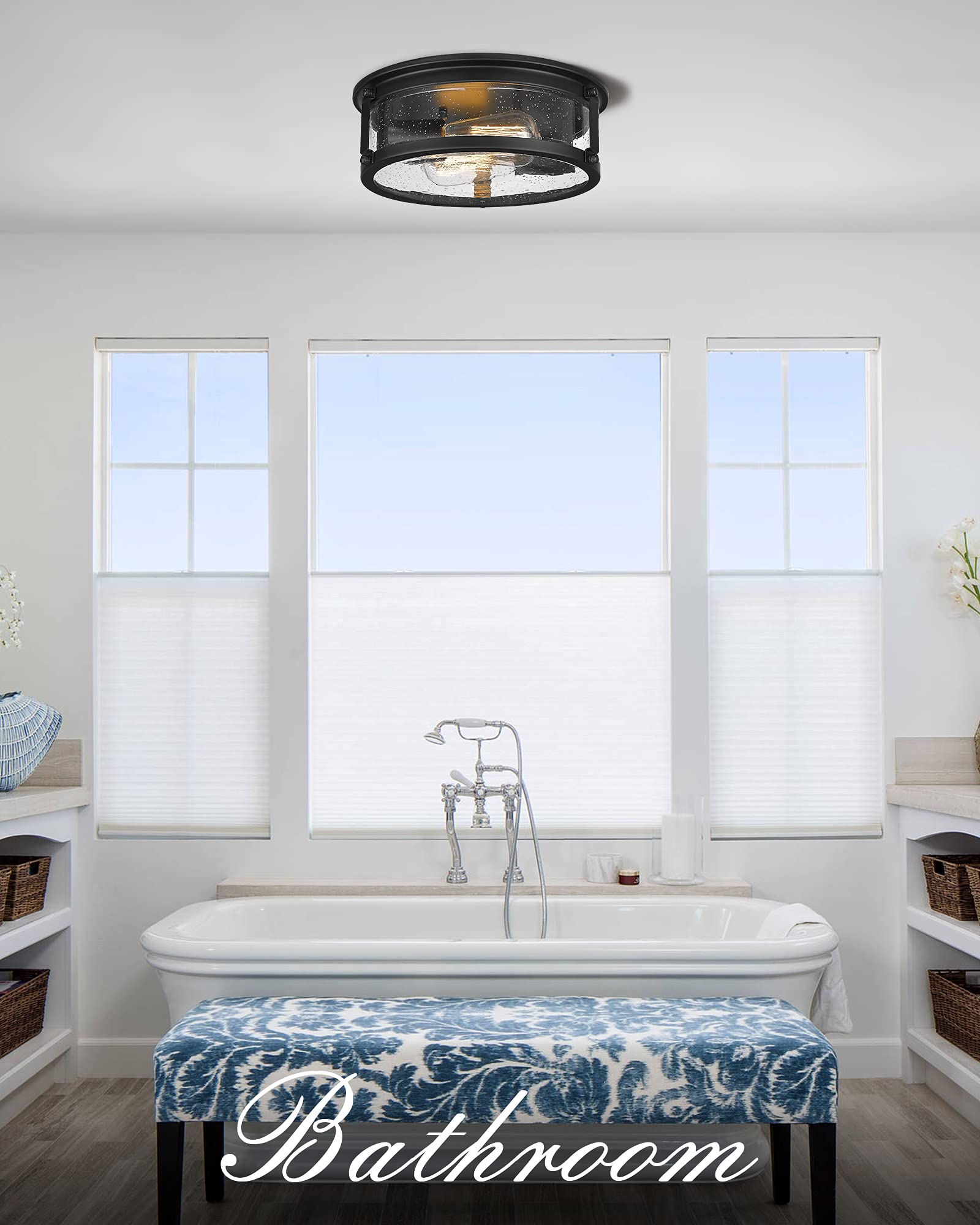 Foitton 2-Pack Vintage 2-Light Flush Mount Ceiling Fixtures, Black Metal Cage, 12Inch