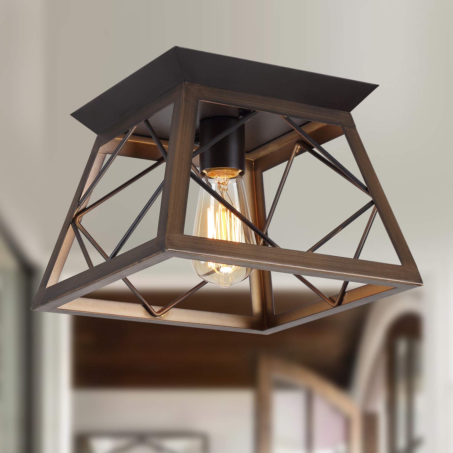 Q&S Flush Mount Ceiling Light Fixture, Farmhouse Vintage Ceiling Lights,Industrial Metal Ceiling Lamp For Hallway, Entryway, Bat