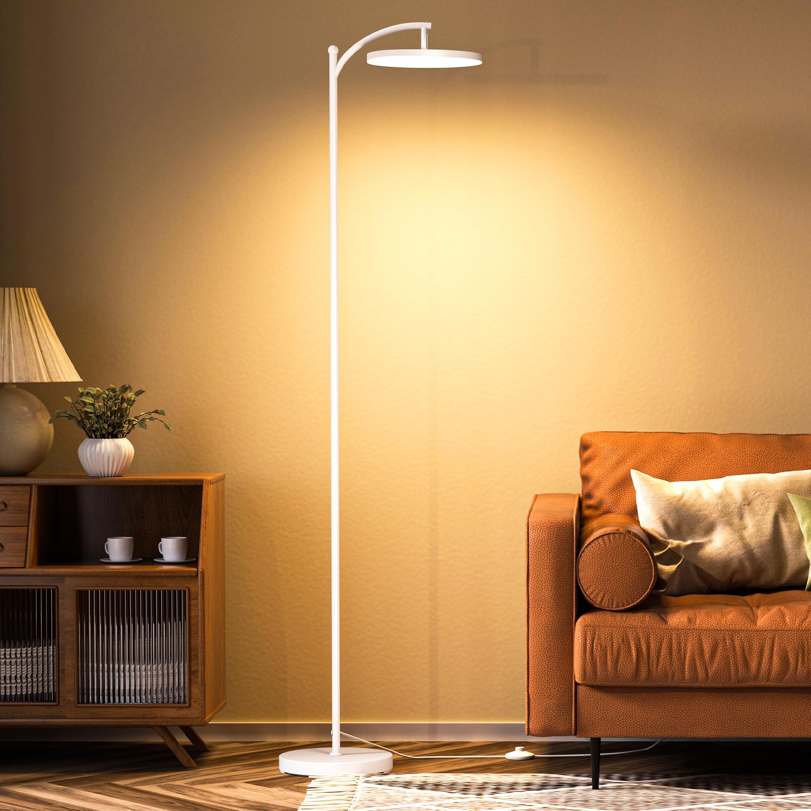 Aisutha LED Floor Lamp, 32W/3000LM Super Bright Arc Floor Lamp, 3000K-6000K Stepless Dimming, Standing Tall Lamp with Remote Con
