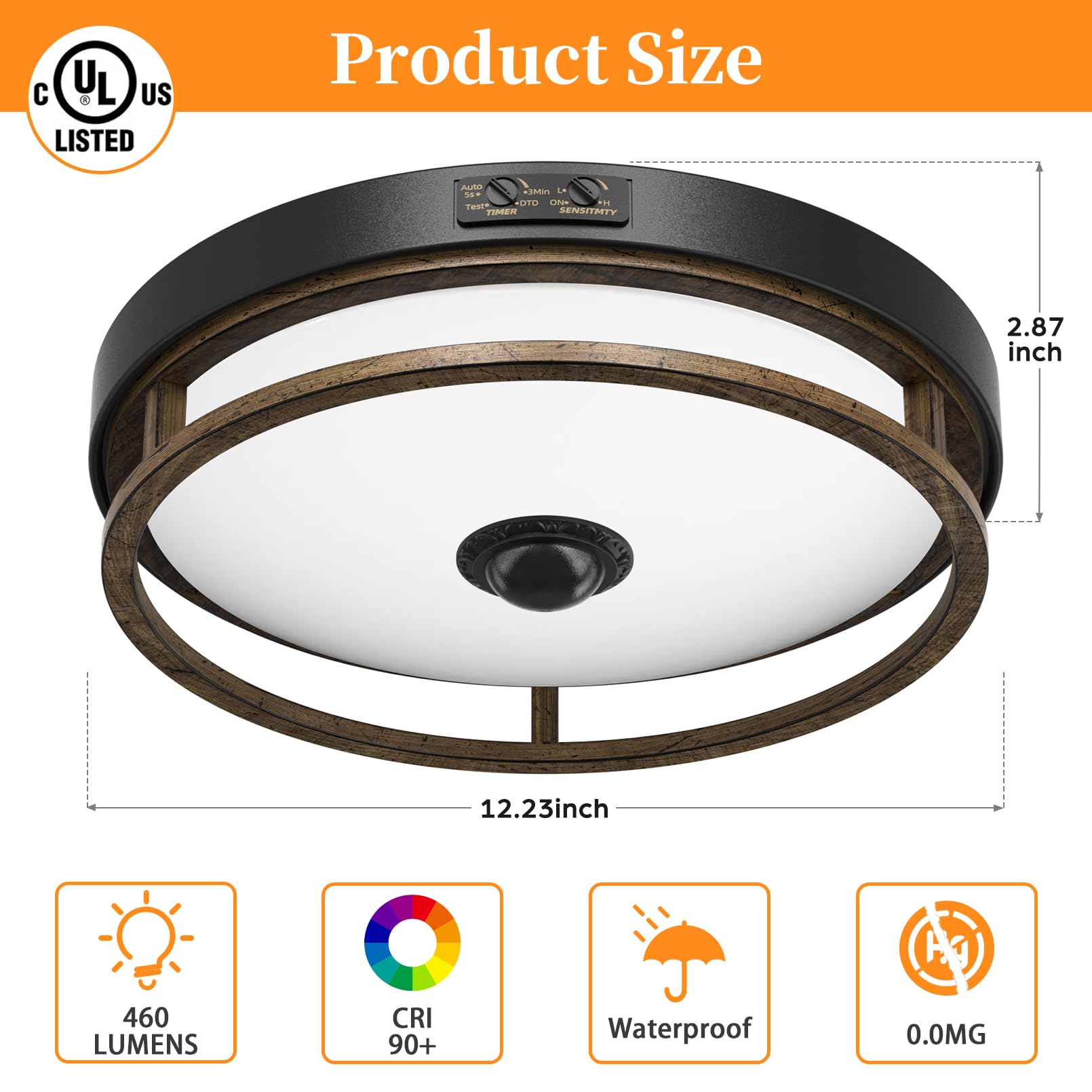Oykyohei Motion Sensor Outdoor Ceiling Light, Outdoor Flush Mount Led Farmhouse Ceiling Light Fixtures, 12'' Dusk To Dawn Porch