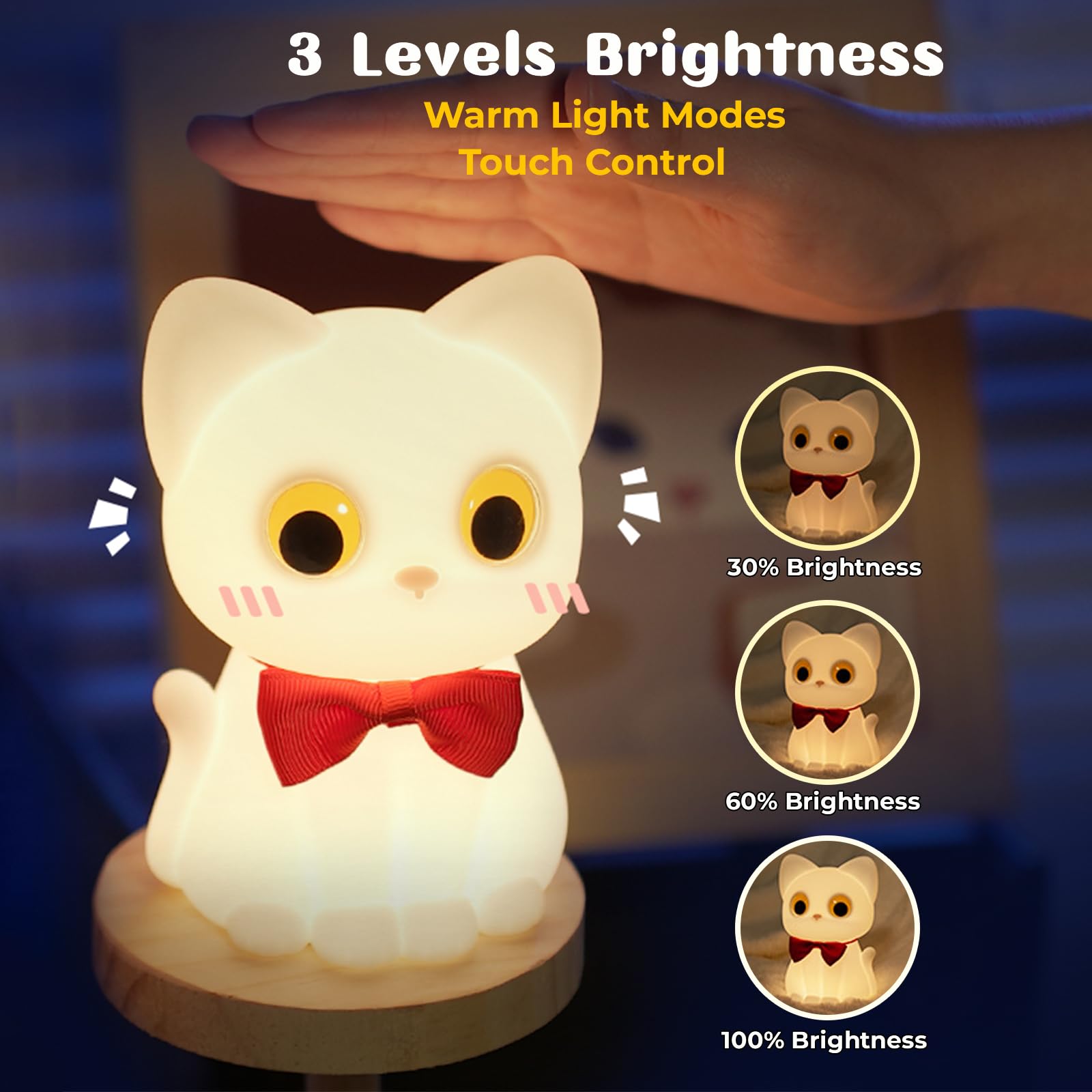 AVEKI Cat Night Light for Kids, Cute Squishy Silicone Cats Lamp for Baby Toddler Newborn Nursery, Dimmable Touch Night Light for