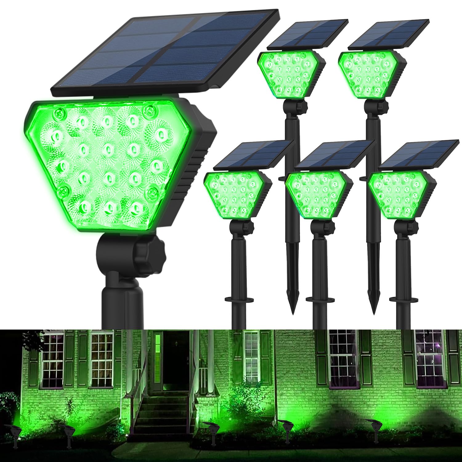 T-SUN Green Solar Spot Lights Outdoor Solar Green Lights Green Outside Lights Solar Landscape Lights IP65 Waterproof, Auto On/Of