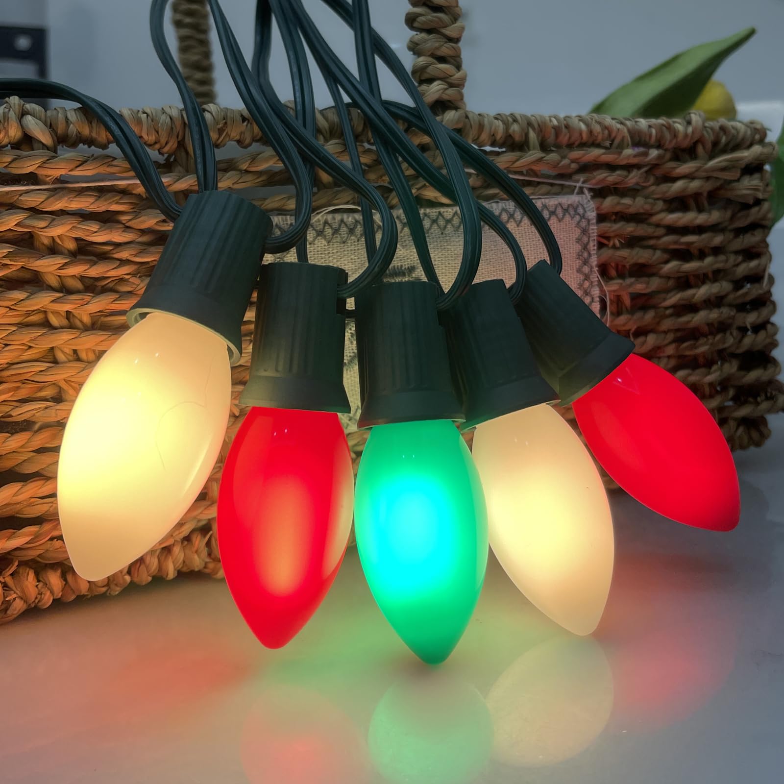 Sunsgne C9 Led Outdoor Vintage Christmas Lights, 25Ft Christmas Tree Lights With 26 0.6W Led Red Green White Lights(1 Spare) For