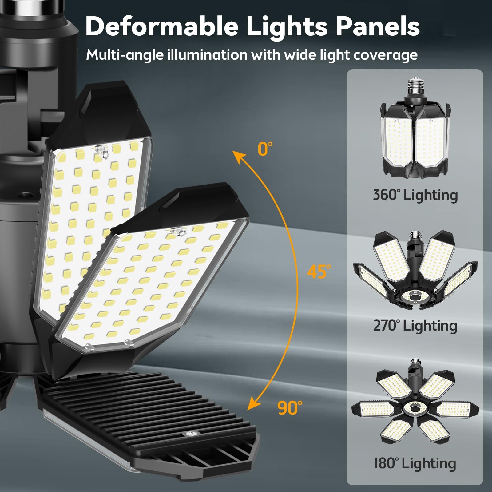 Led Garage Light Super Bright 15000Lm Led Shop Ceiling Lights 6500K Garage Lighting  360?180?Adjustable Basement Lights With 6 Deformable Panels Screw In E26 E27 Socket For Storage Attic  4 Pack