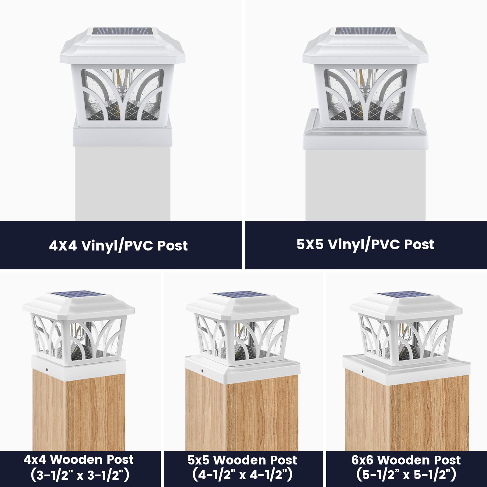 SIEDiNLAR Solar Post Cap Lights, Aluminum & Glass, 2 Modes, 6 Pack, Warm White/Cool White, for 4x4 5x5 6x6