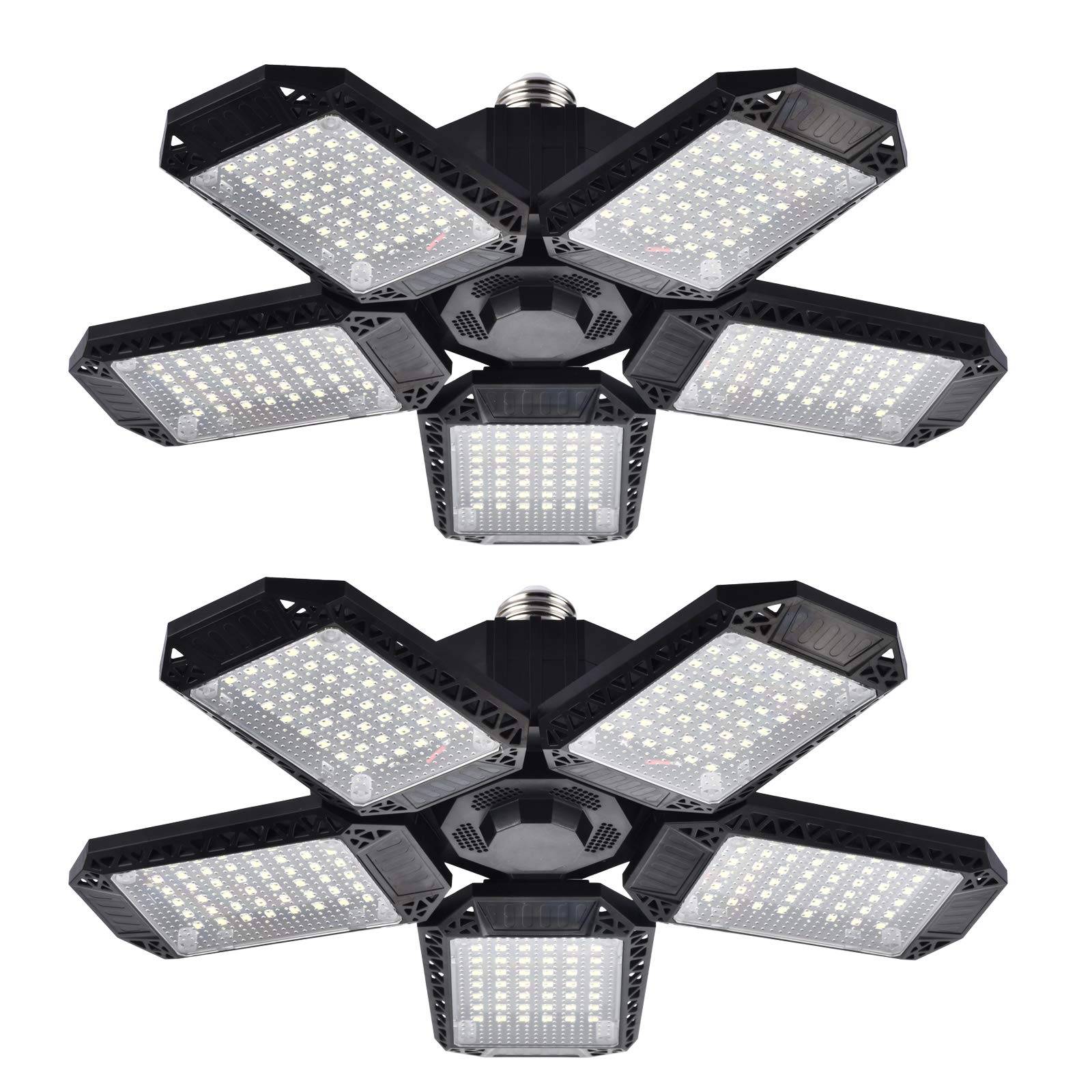 Mefflypee LED Garage Lights 120W Deformable Ceiling Light 12000LM 5 Panels 2 Pack Black