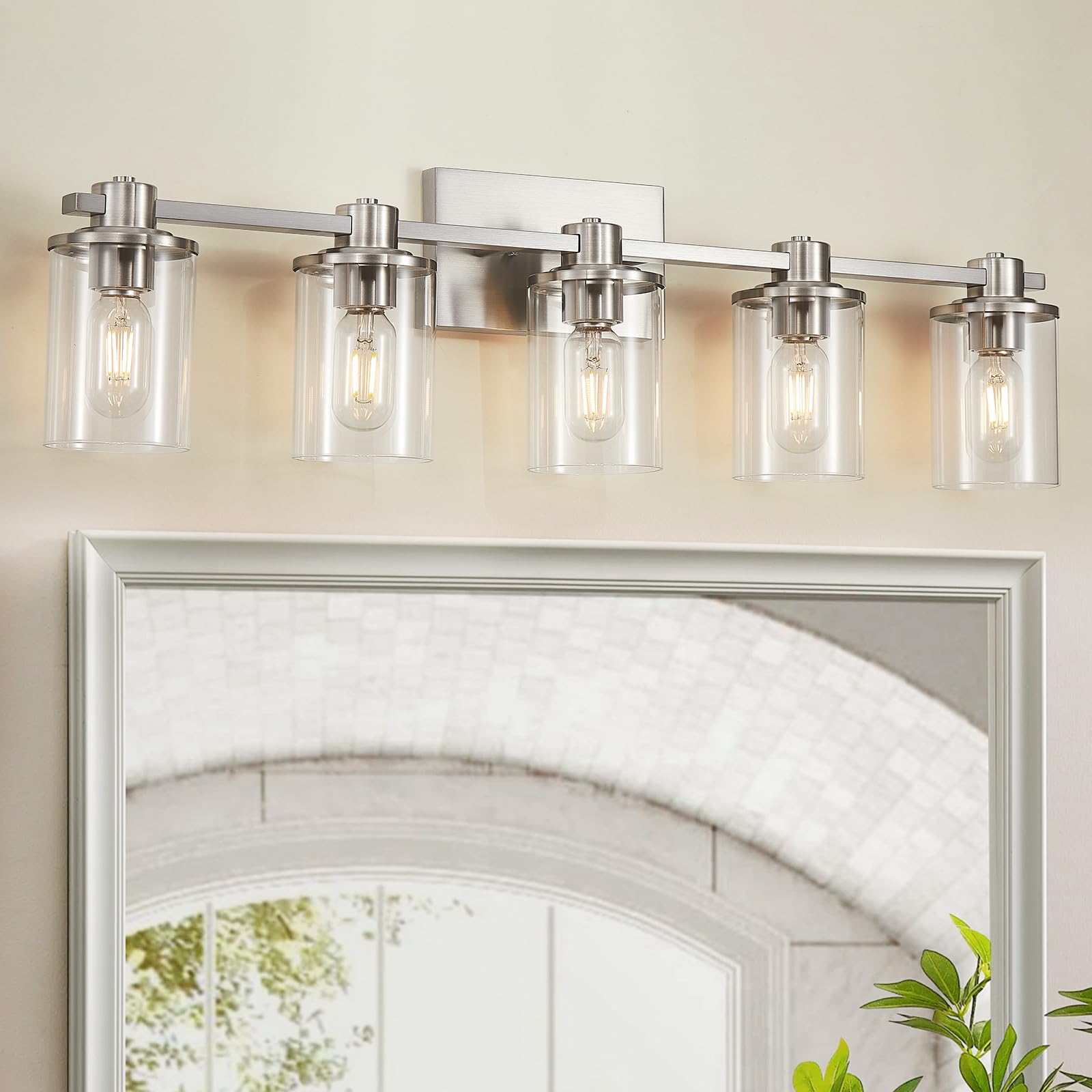 Dujahmland 5-Light Brushed Nickel Bathroom Vanity Light Fixture With Clear Glass Shade
