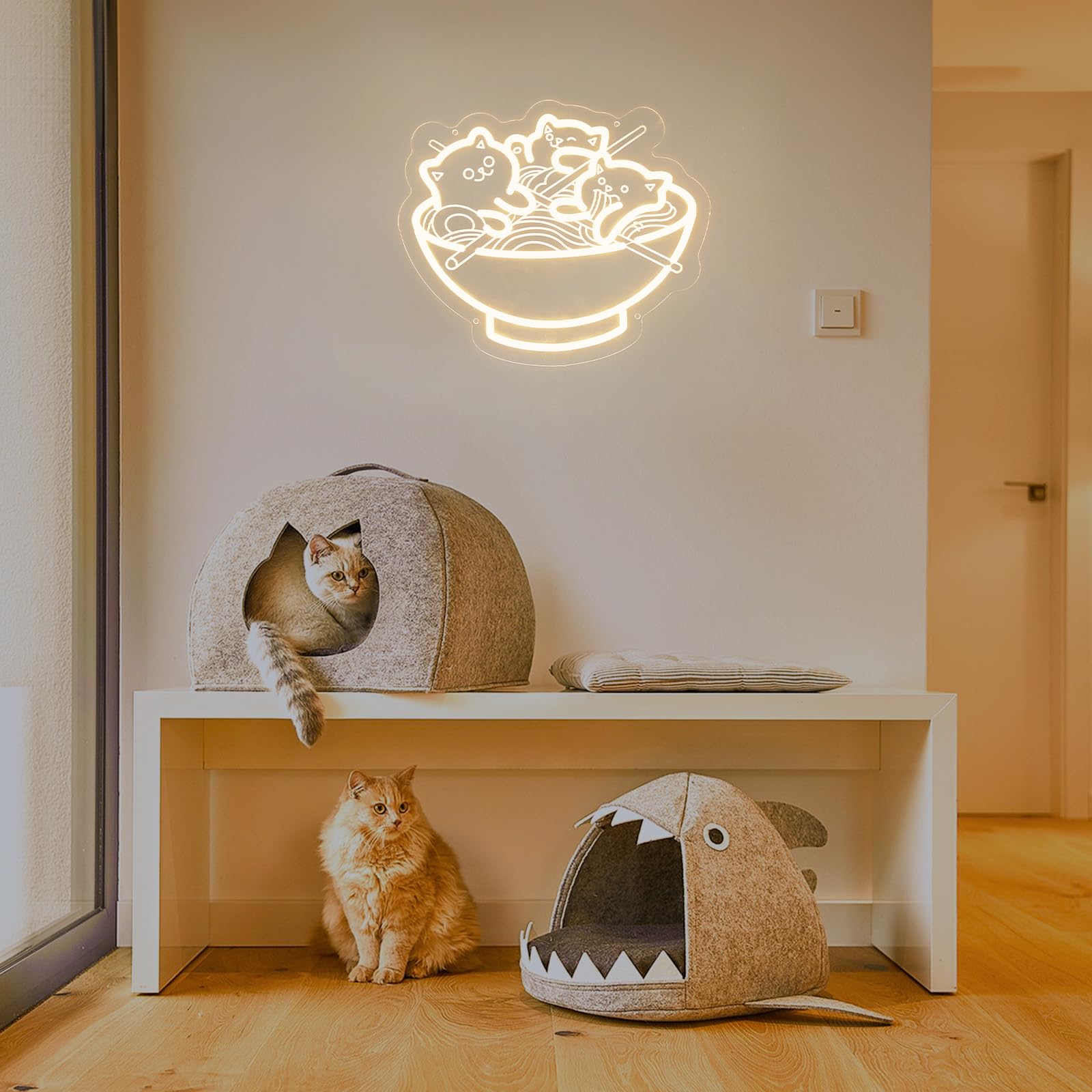 Ramen Cat Neon Sign  Warm White Cat Noodles Led Sign For Baby Girls Room  Dimmable Noodle Cat Light Up Neon Signs For Wall Decor Resturant Home Bar Kitchen Dinning Bedroom Art Decor Christmas Gifts