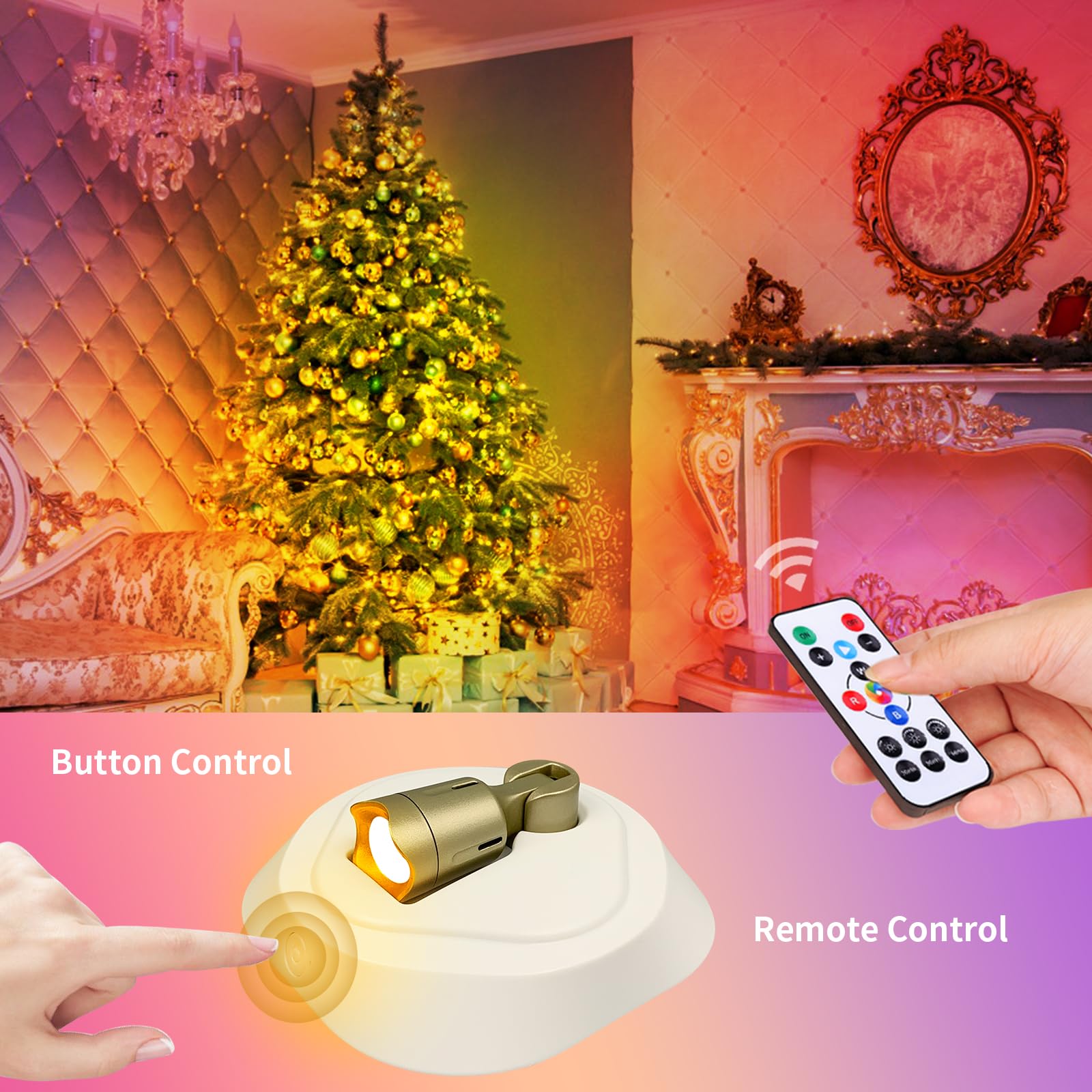LEASTYLE LED Wireless Spotlights - RGBW Rechargeable Up Lights, 16 Colors, Dimmable, Remote Control, White+Gold, 2 Pack, Model TL011-rgb-whgd