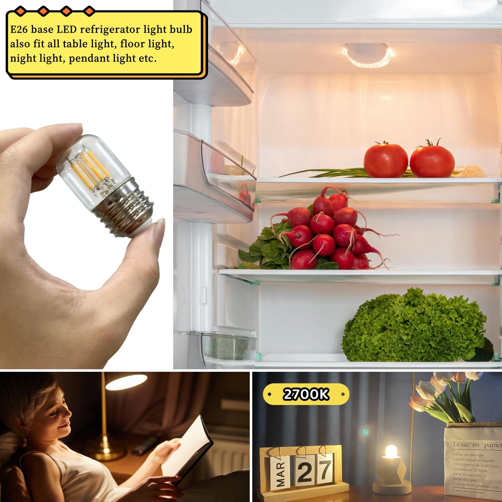 Jensense Led Refrigerator Light Bulb 40W Equivalent Fridge Light Bulb Kei D34L Refrigerator Bulb 5304511738 4W Appliance Bulb E2