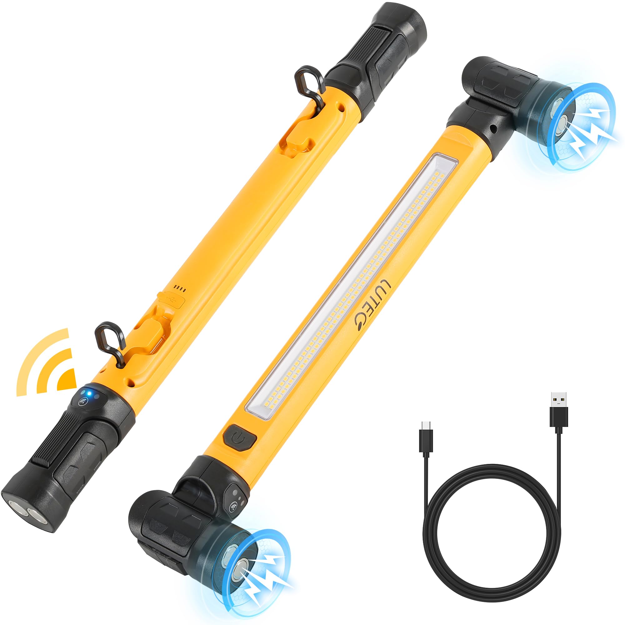 LUTEC 3000LM LED Work Light  5200mAh Rechargeable Magnetic Under Hood Work Light Bar with Hooks  Cordless Portable Mechanic Light for Car Repairing/Inspection/Garage/Emergency-Yellow