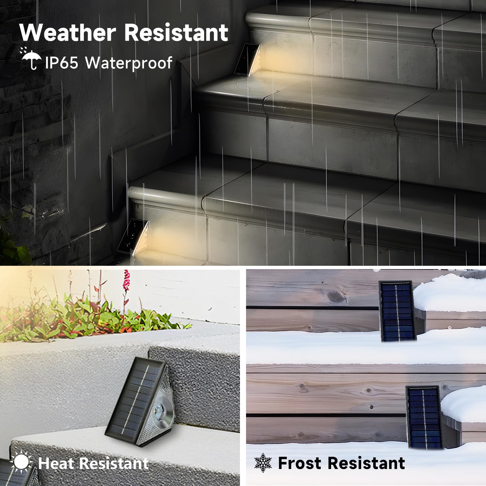 CIYOYO Solar Step Lights, 8 Pack Outdoor Waterproof, Warm White/7 RGB Colors, PEX Material, Model BZ01