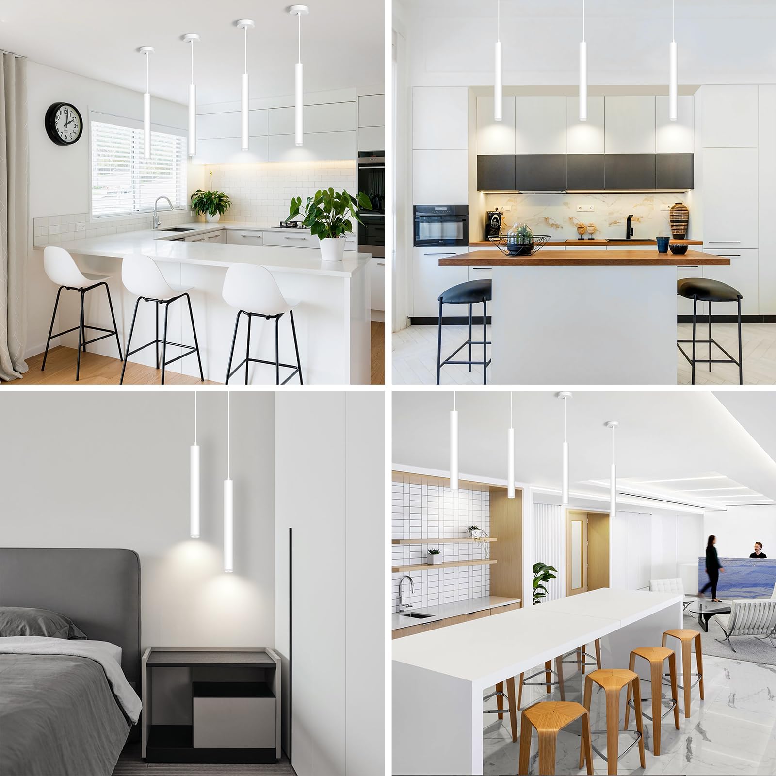 Okeli White Pendant Lights, Modern Pendant Light Fixture, Led Minimalist Strip Pendant Lighting For Kitchen Island Bar,15Inch,40