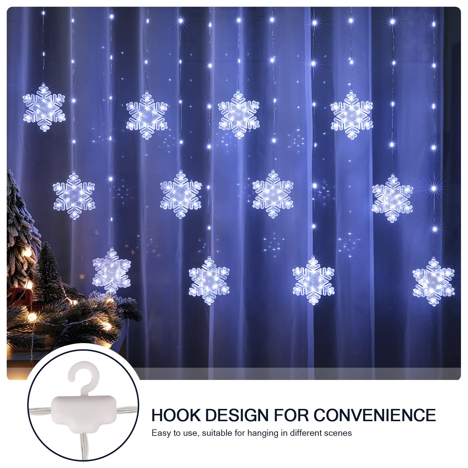 Bloomwin Window Lights Christmas Decor 10Ft 12 Snowflakes Icicle Lights Usb Christmas Curtain Lights For Bedroom Indoor Wall Winter Decorations For Home Church Wedding Birthday, 8 Modes, Cool White