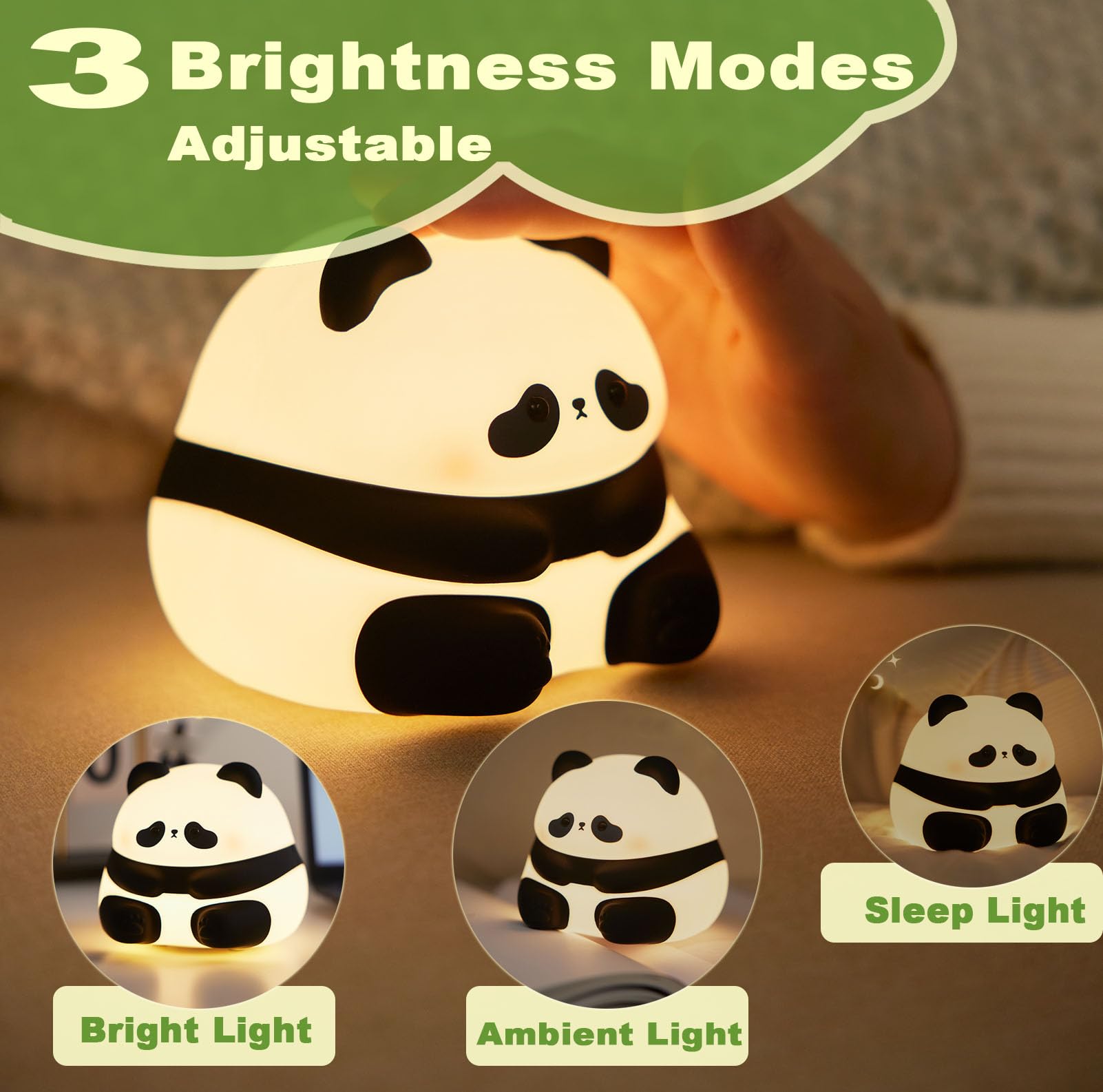 DREAMING MY DREAM Cute Panda Night Light, LED Squishy Novelty Animal Night Lamp, 3 Level Dimmable Nursery Nightlight for Breastf